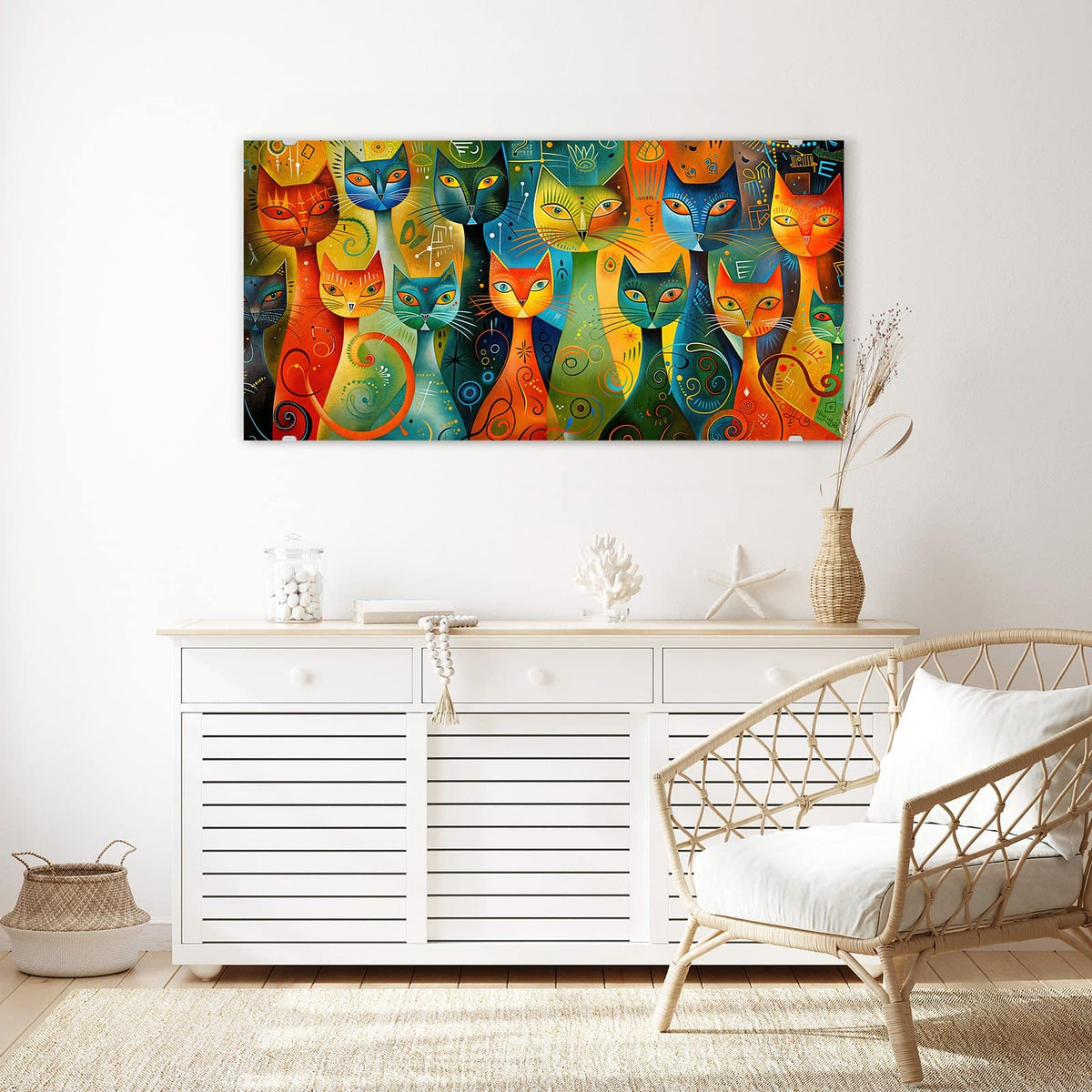 Echtglas, 4 mm – kein Acryl, keine Folie – Wandbild - Gemusterte Katzen - Querformat