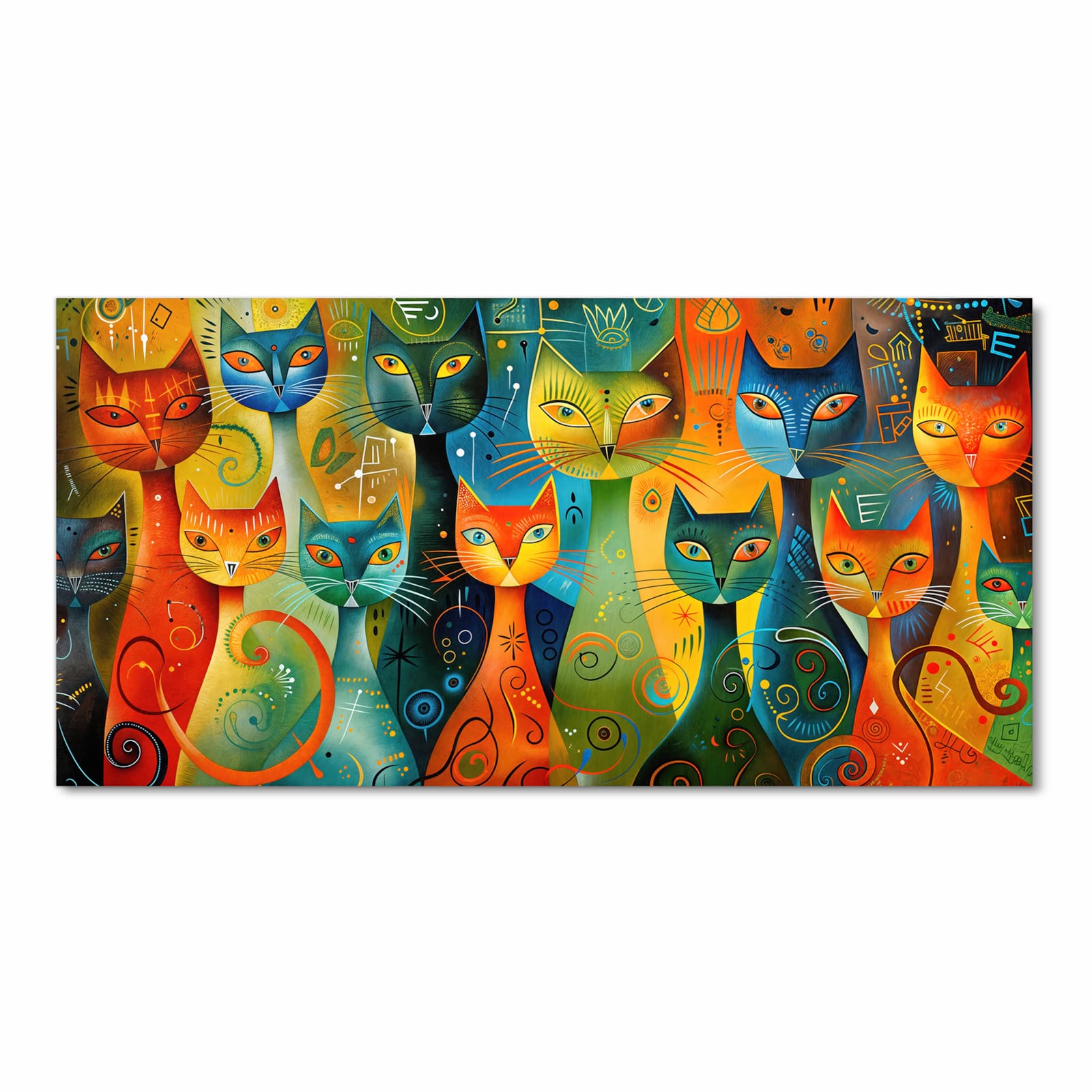 Pflegeleichter Küchenvorleger mit Motiv Bunte Katzenkunst in Frontansicht