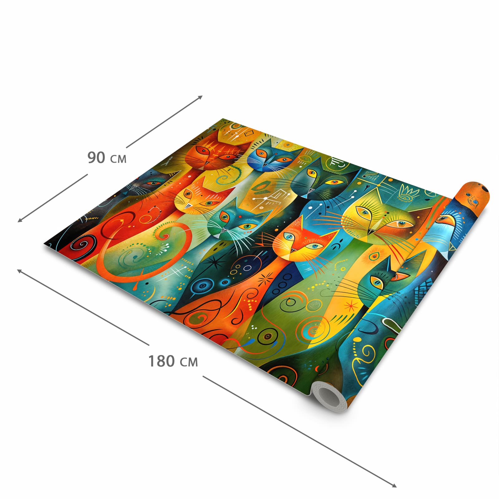 Farbbeständiger Bodenläufer mit Motiv Bunte Katzenkunst in der Grösse 60x240 cm