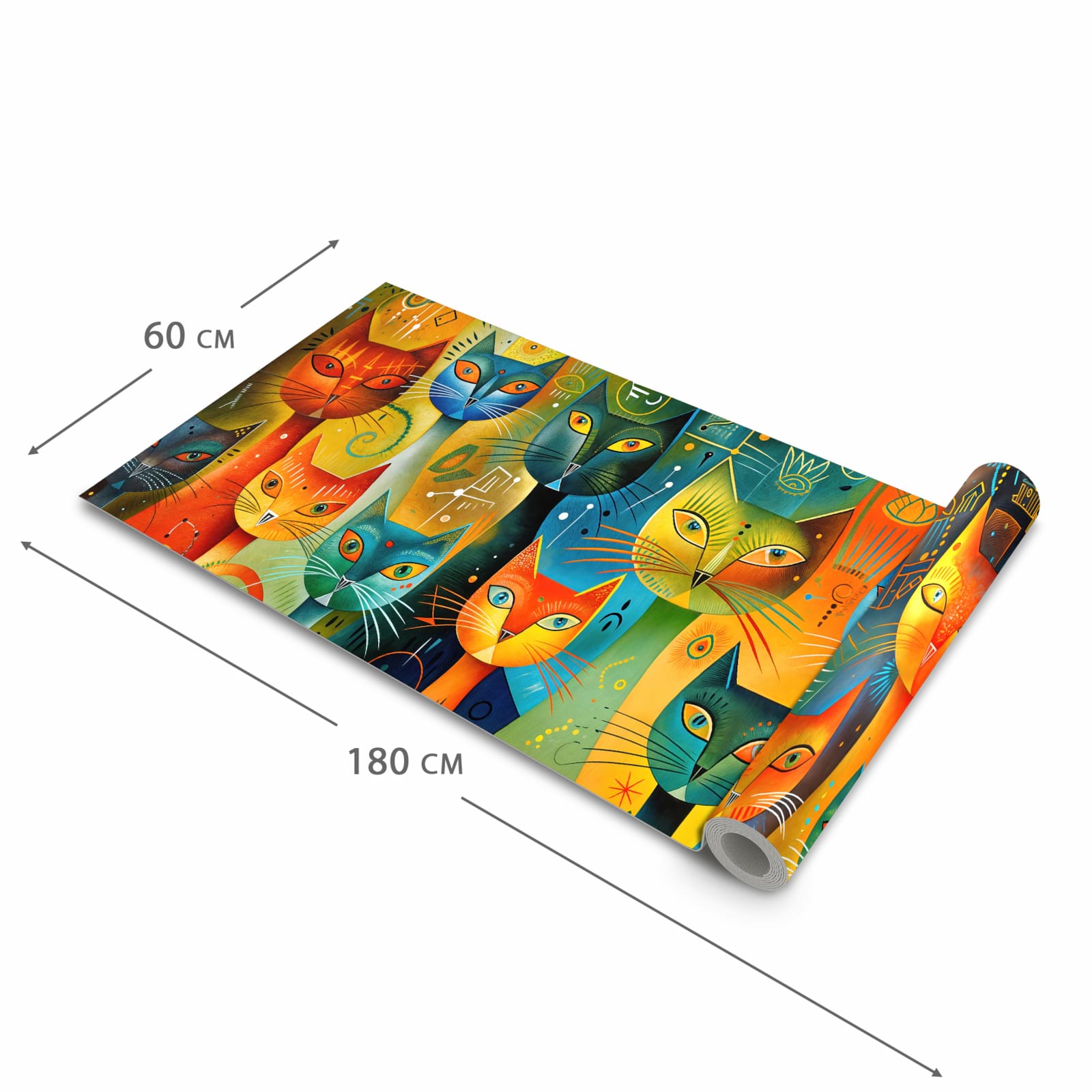 Hygienischer Küchenläufer mit Motiv Bunte Katzenkunst in der Größe 60x240 cm für den Flur