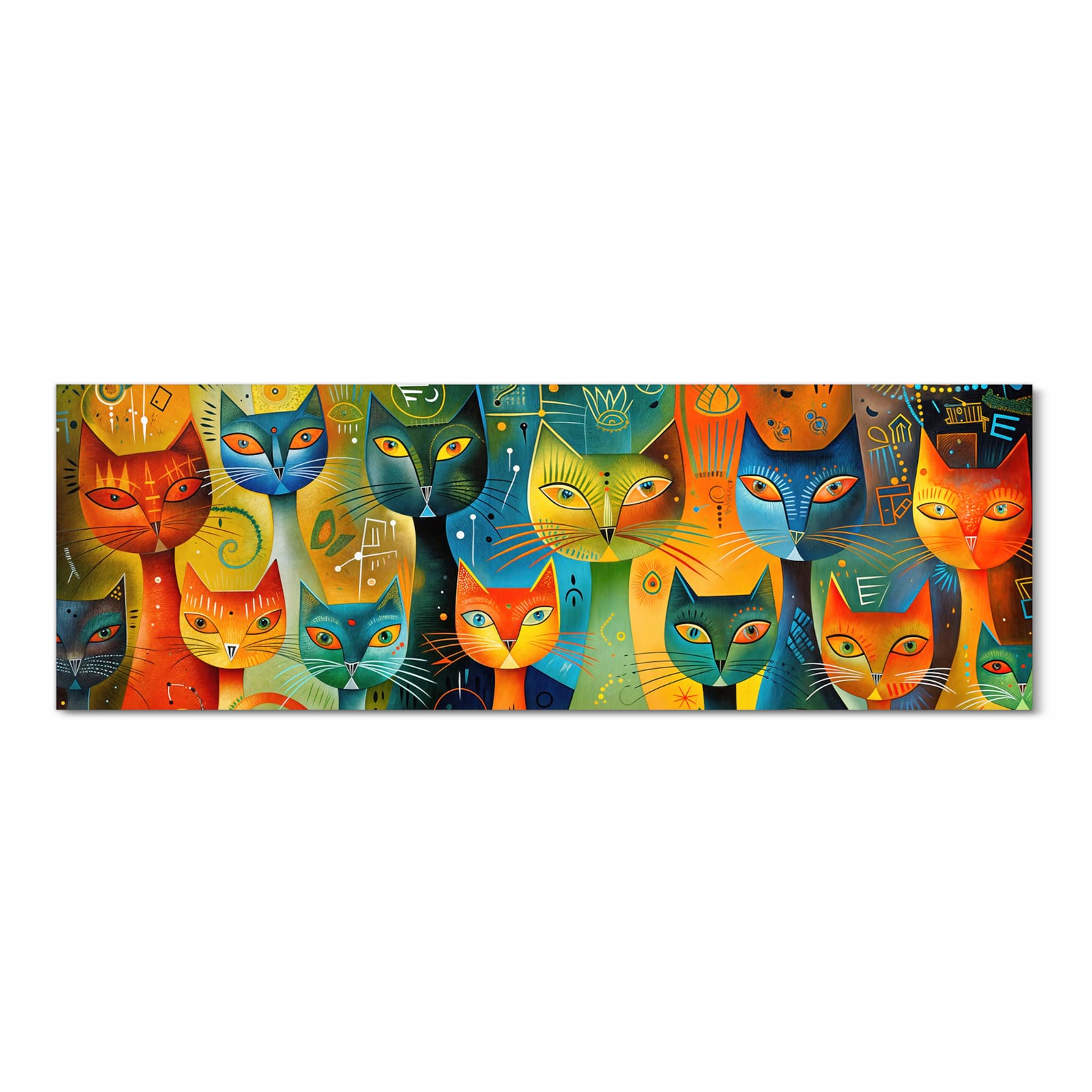 Rutschfester Küchenläufer mit Motiv Bunte Katzenkunst in Frontansicht