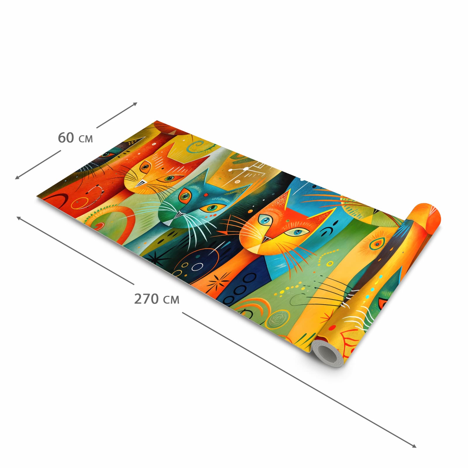 Waschbarer rutschfester Läufer mit Motiv Bunte Katzenkunst in der Grösse 60x240 cm