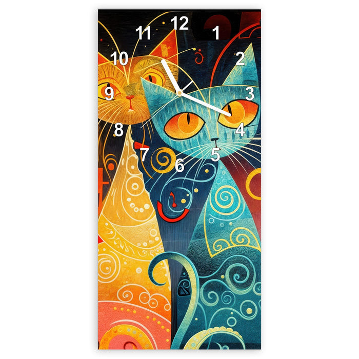 Wanduhr Verspielte Katzenkunst aus Glas – Hochformat 30 × 60 cm mit Ziffernblatt Modern