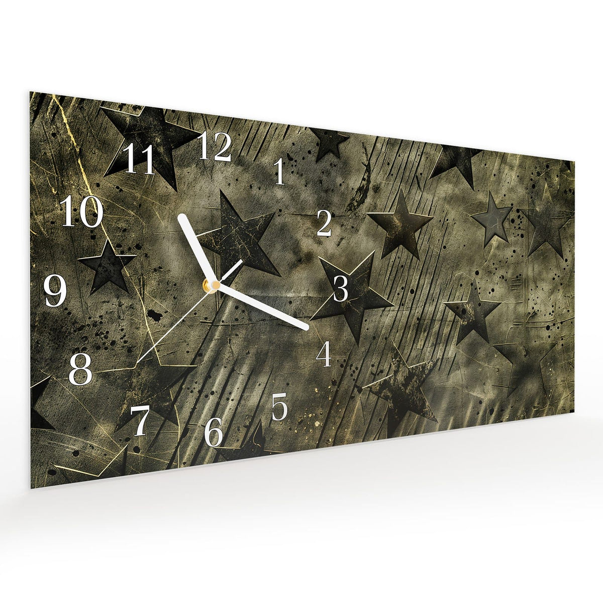 Vormontiert – mit Schwebeeffekt – Wanduhr Sternenhimmel aus Glas – Querformat 60 × 30 cm