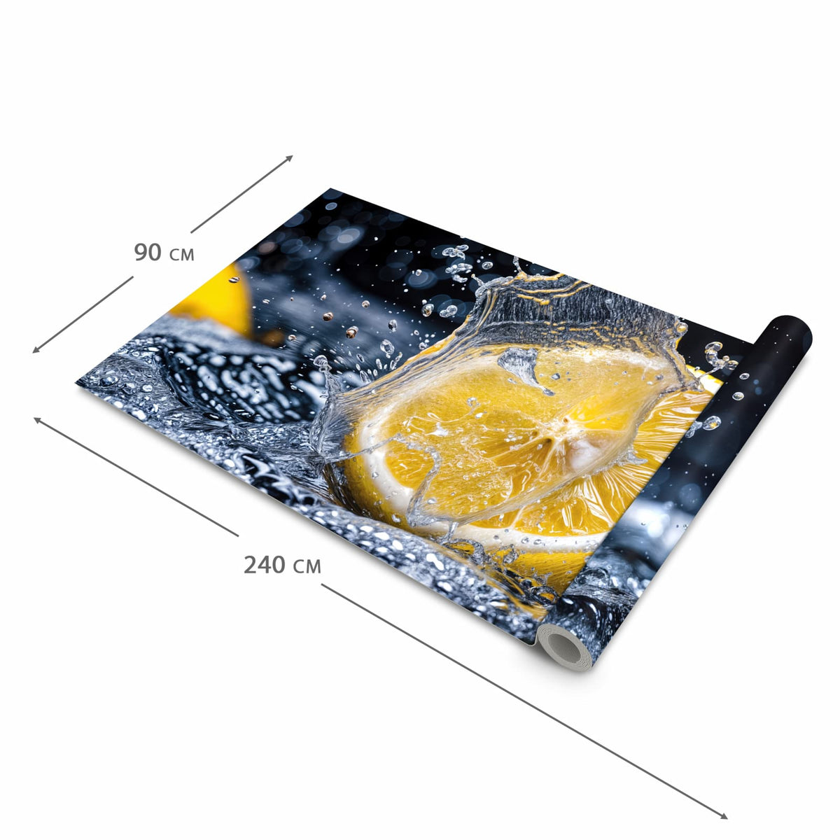 Rutschfester Küchenläufer mit Motiv Zitronenspritzer in der Grösse 60x180 cm für angenehme Haptik