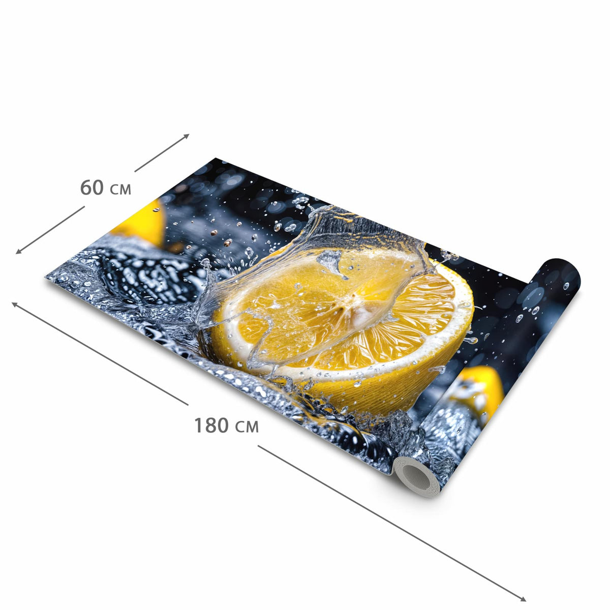 Wasserabweisender Küchenteppich mit Motiv Zitronenspritzer in der Grösse 60x150 cm