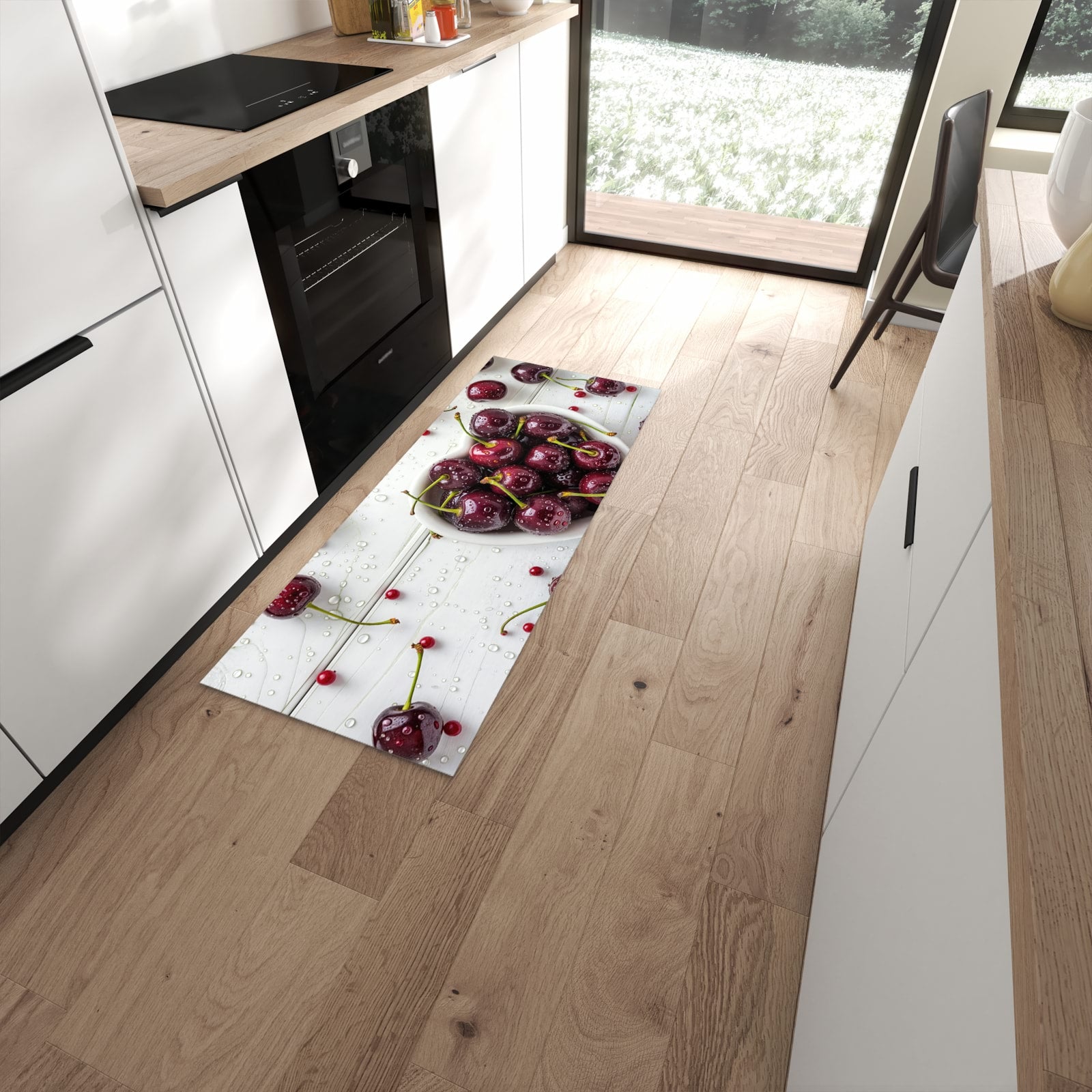 Hygienischer moderner Küchenläufer mit Motiv Frische Kirschen in der Grösse 80x200 cm