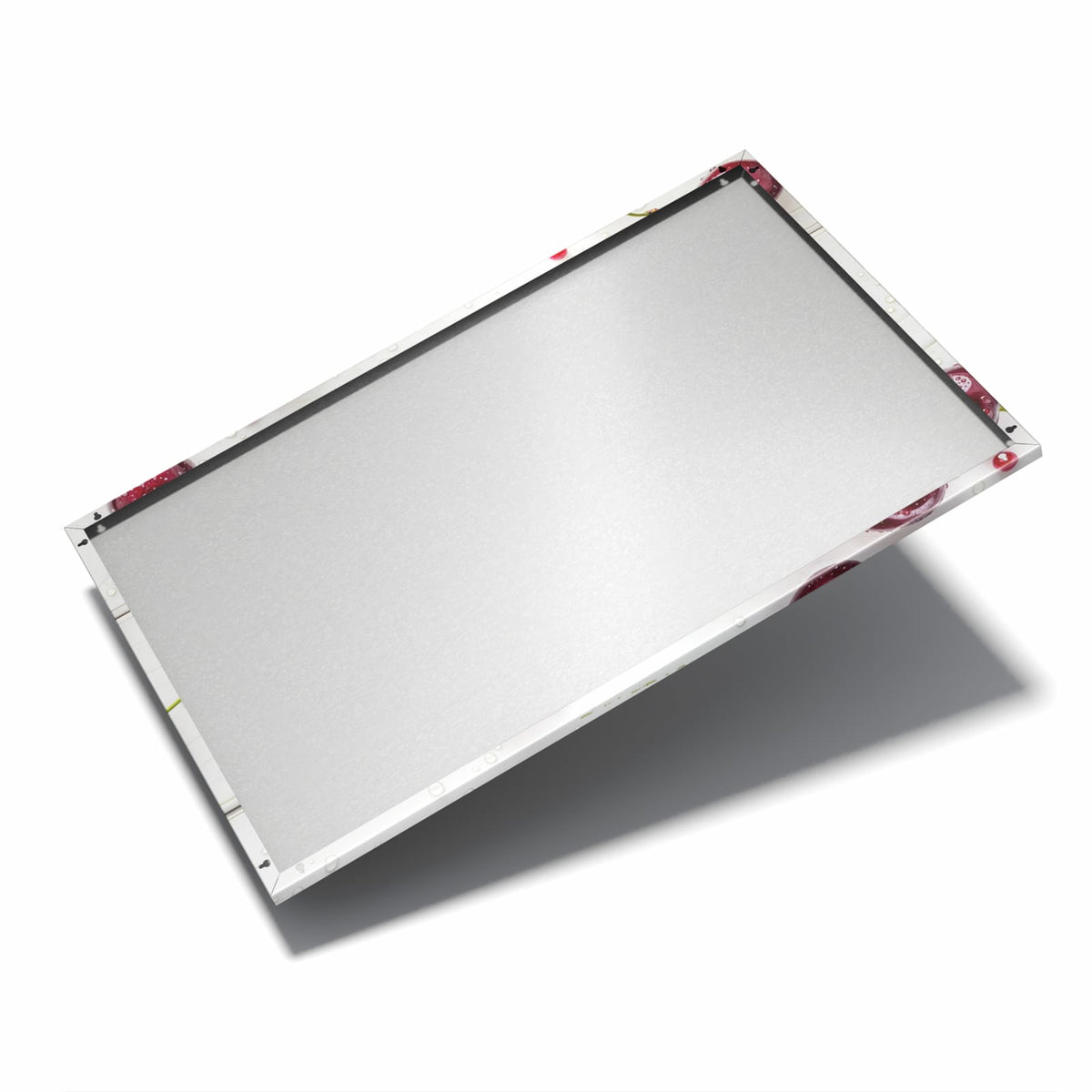 Nur 7 mm – liegt eng an der Wand – Metall Magnettafel - Kirschen in Herzschale