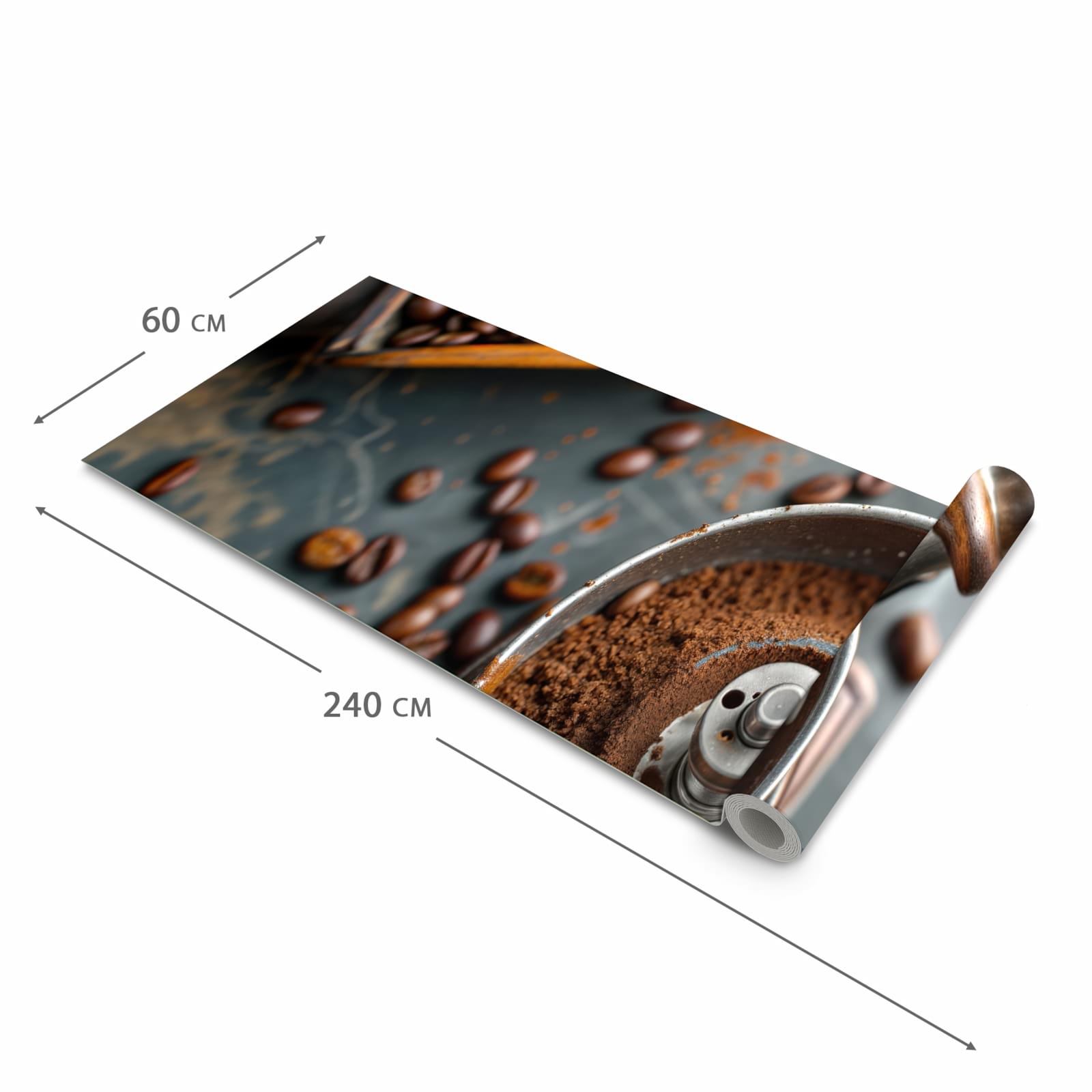 Feuchtigkeitsresistenter dünner Küchenteppich mit Motiv Kaffeemühle in der Grösse 60x150 cm