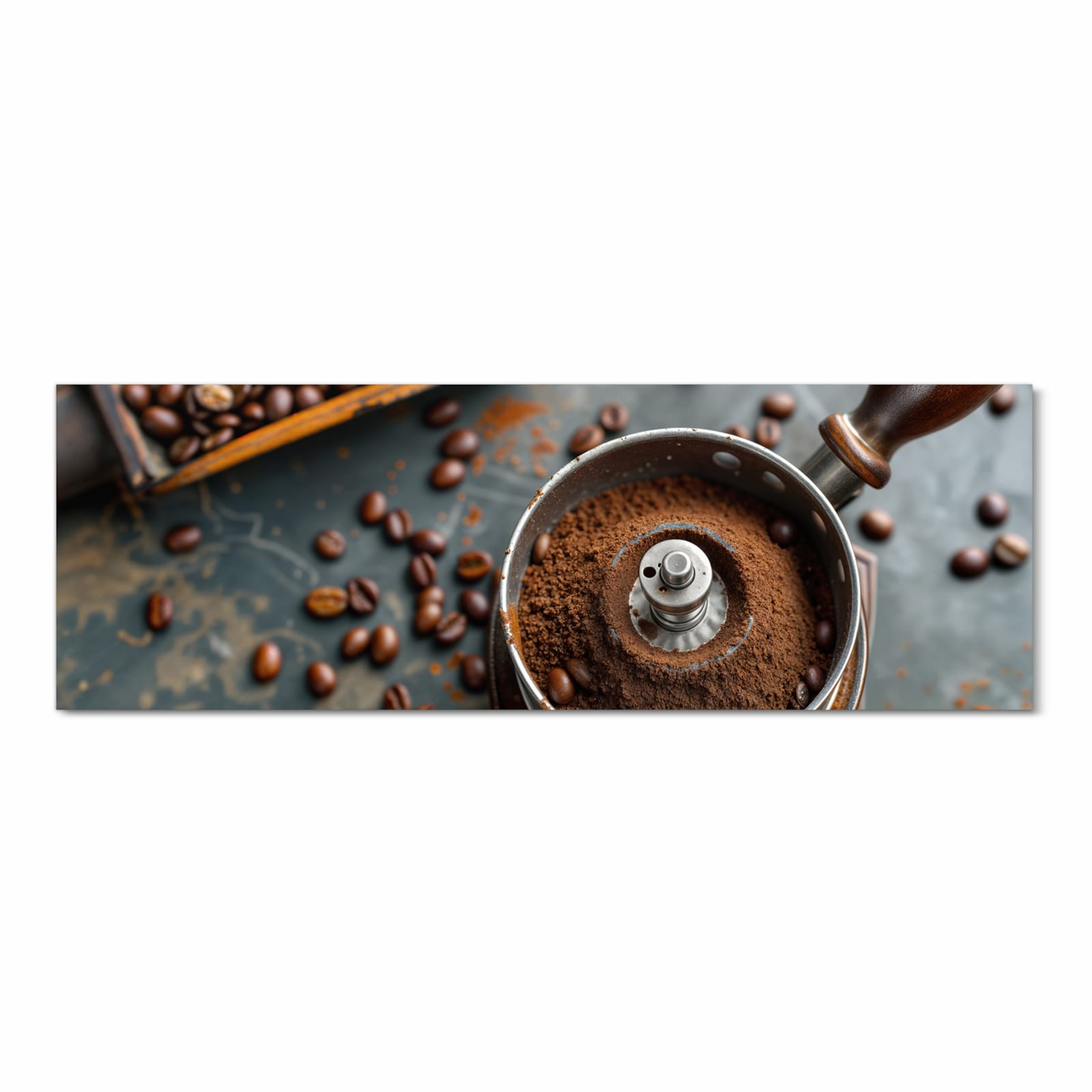 Farbbeständiger dünner Küchenteppich mit Motiv Kaffeemühle in Frontansicht, waschbar