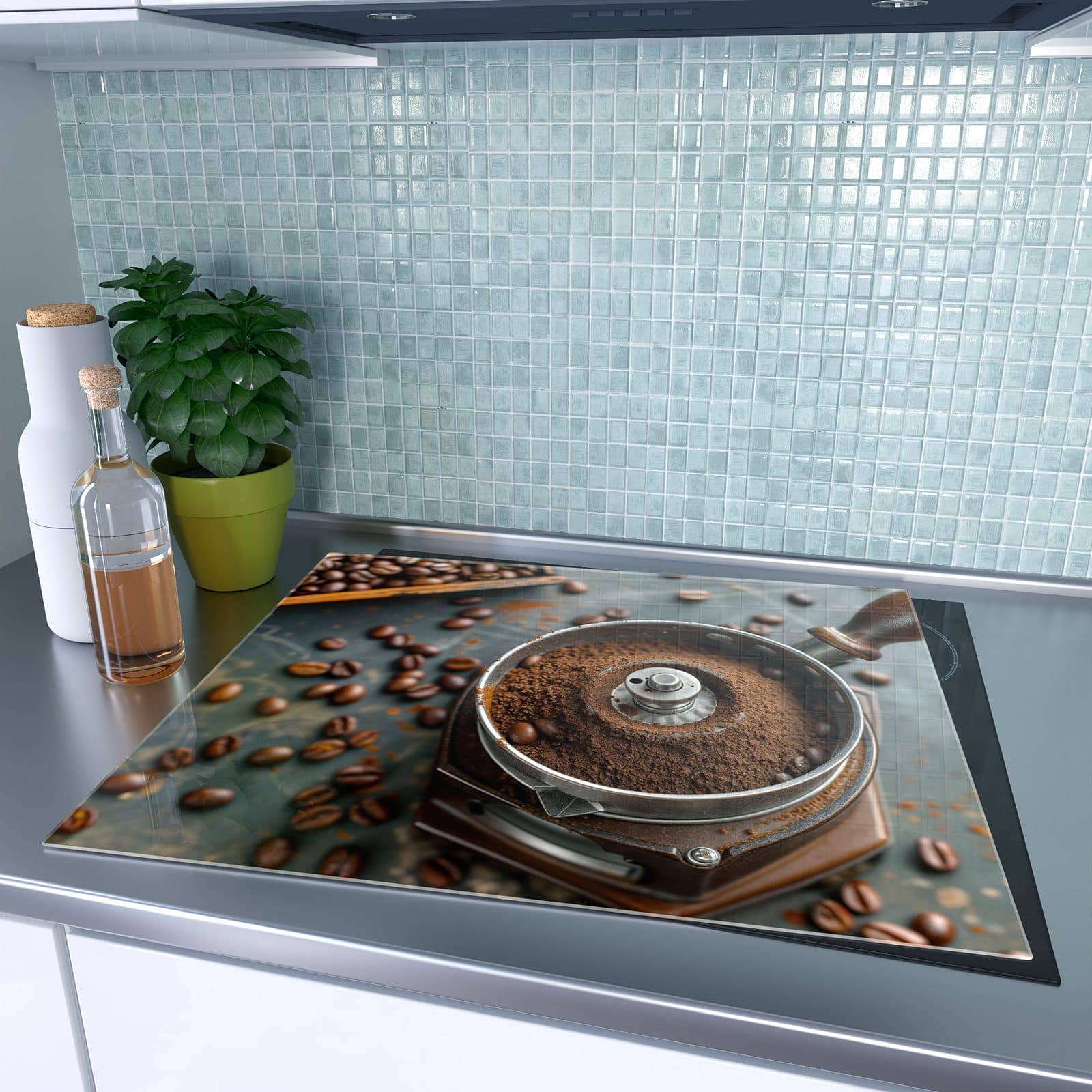 1-teilige Herdabdeckplatten aus Glas mit Kaffeemühle-Motiv auf dem Ceranfeld