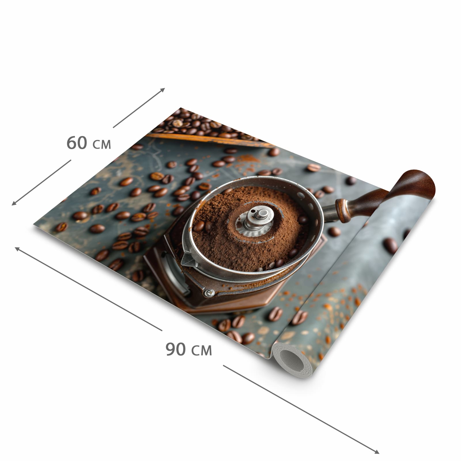 Bodenschonender waschbarer Teppich fürs Esszimmer mit Motiv Kaffeemühle in der Grösse 60x150 cm