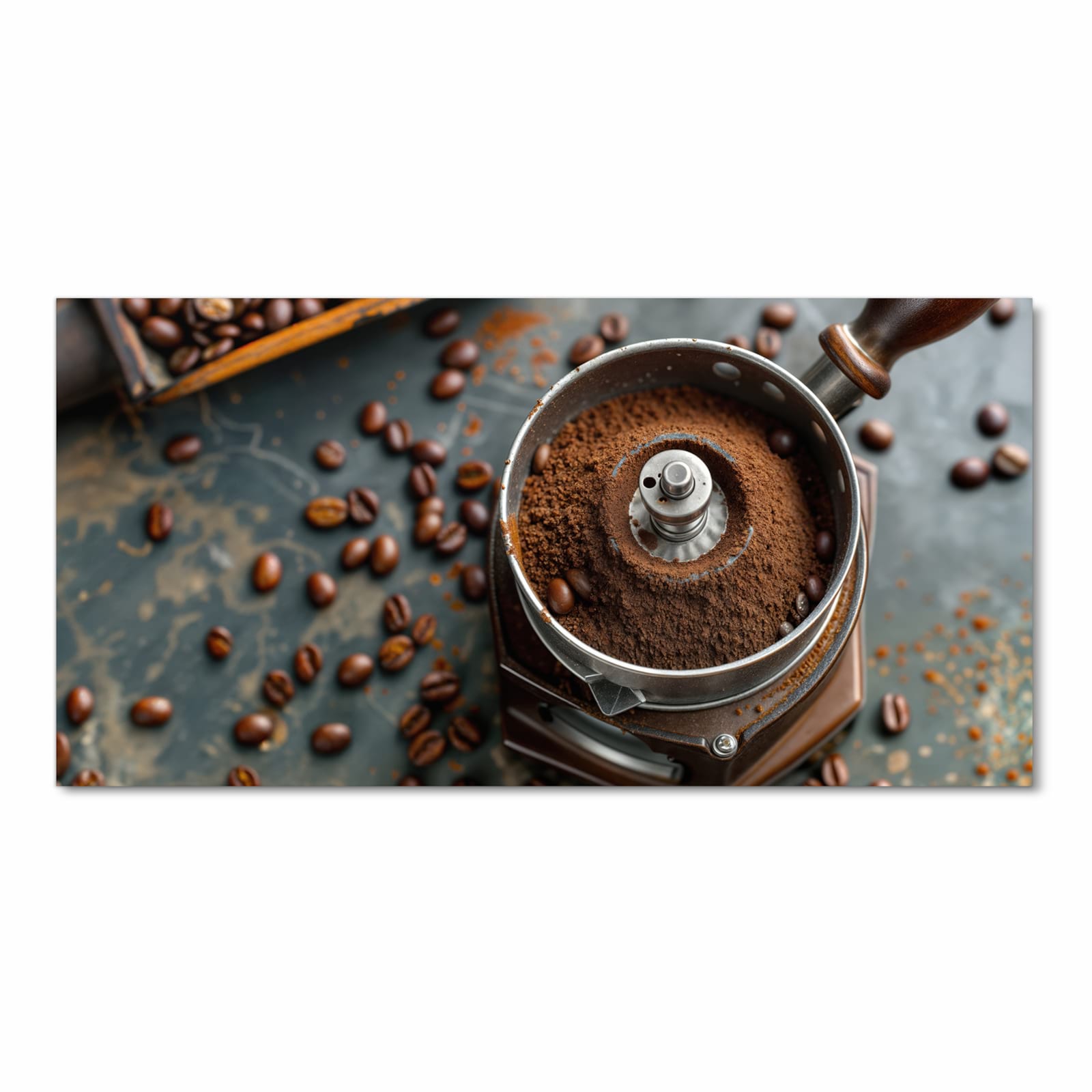 Dünner Küchenteppich mit Motiv Kaffeemühle in Frontansicht für Ordnung & Übersicht