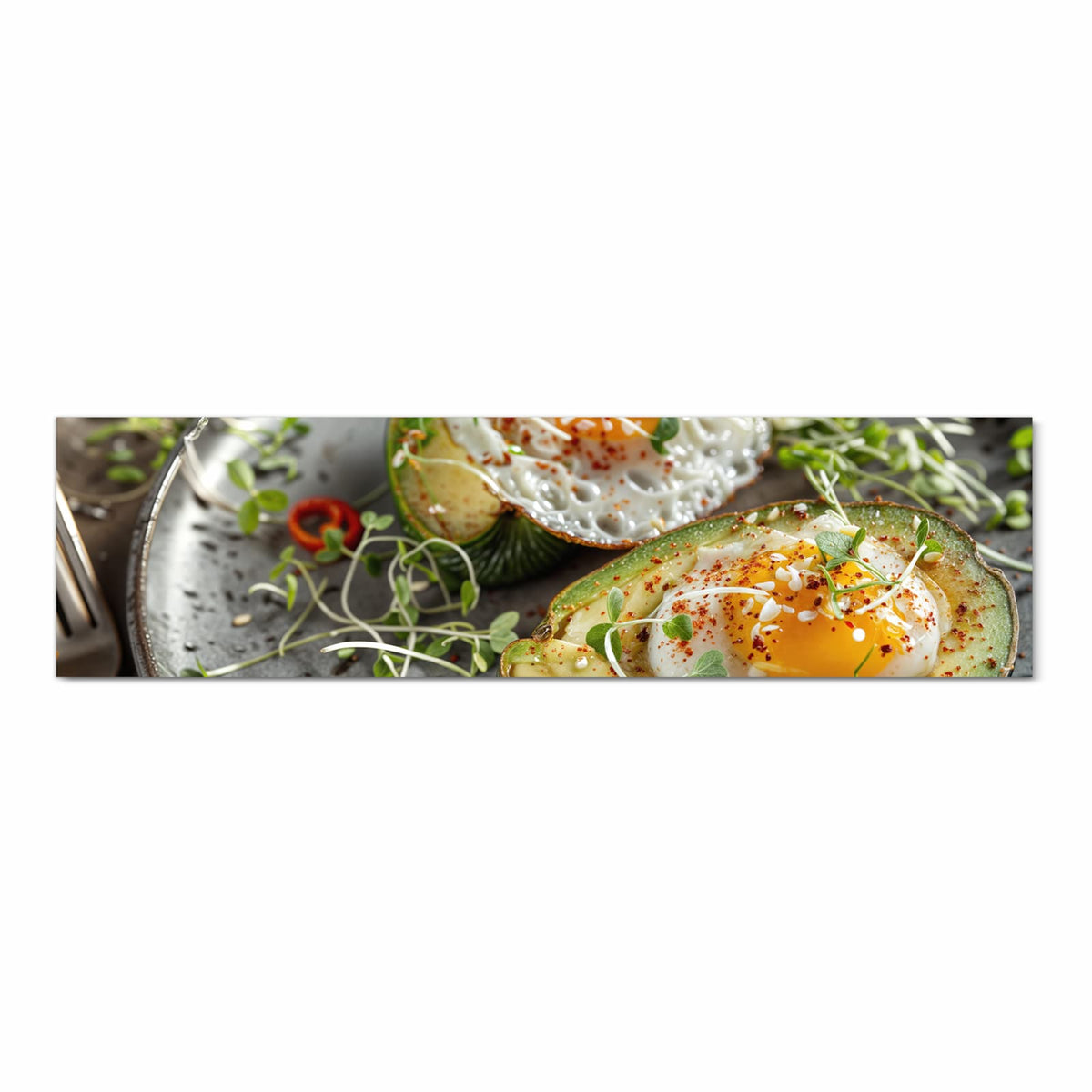 Feuchtigkeitsresistenter Läufer für Eingangsbereich mit Motiv Avocado Frühstück in Frontansicht