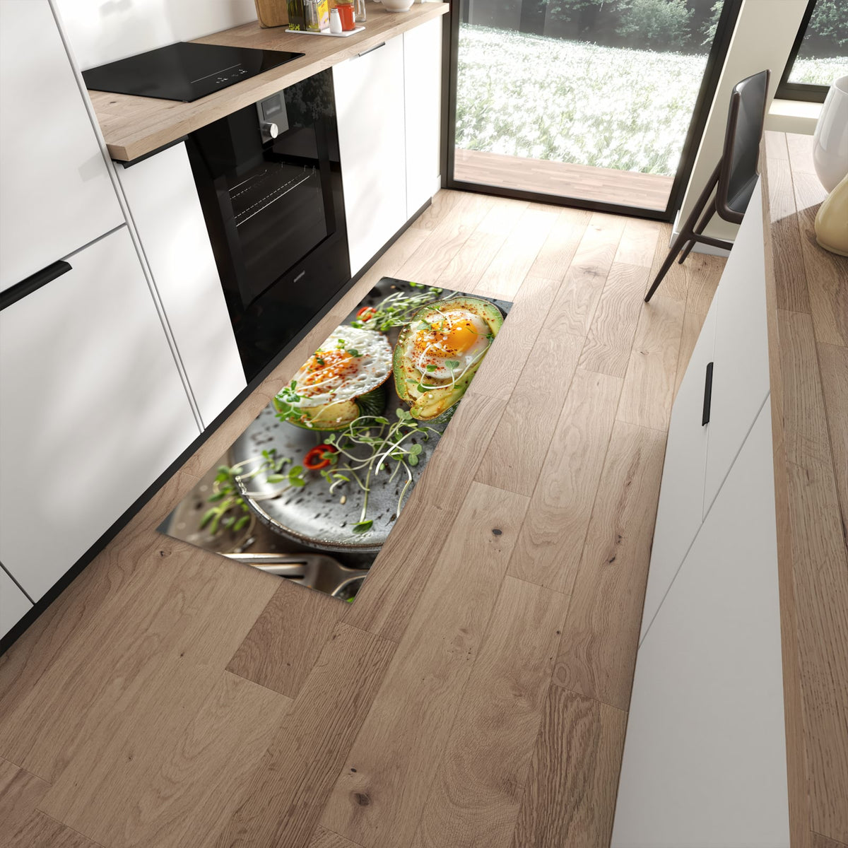 Rutschfester Küchenteppich mit Motiv Avocado Frühstück in moderner Küche #grösse_60 x 150 cm