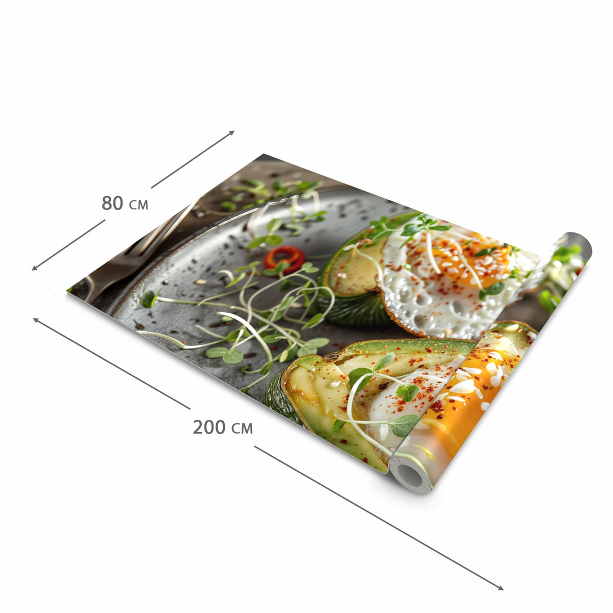 Komfortabler waschbarer Küchenteppich mit Motiv Avocado Frühstück in der Grösse 60x150 cm