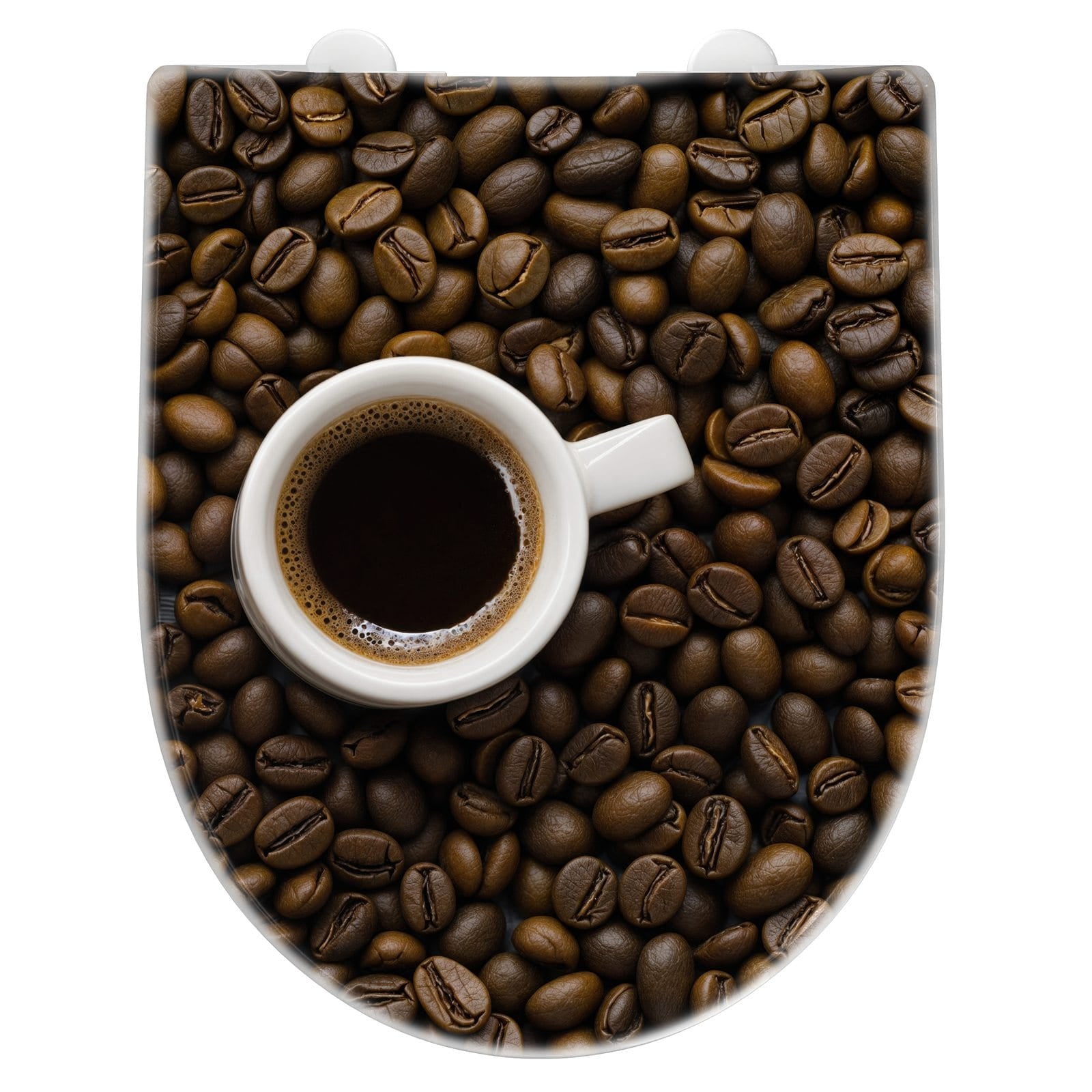 WC-Sitz mit Absenkautomatik Kaffeebohnen und Tassen