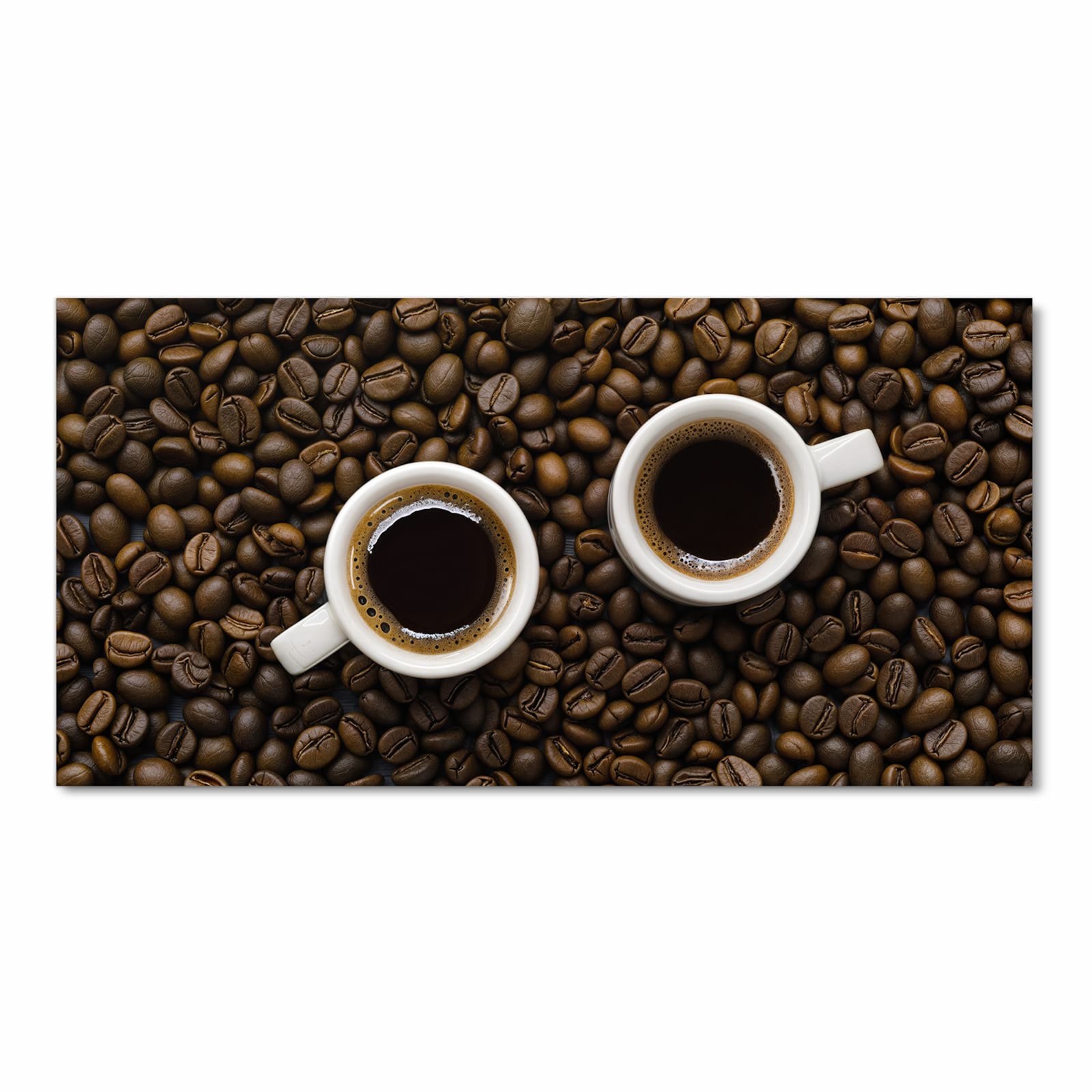 Rutschfester Küchenteppich mit Motiv Kaffeebohnen und Tassen in Frontansicht, abwaschbar