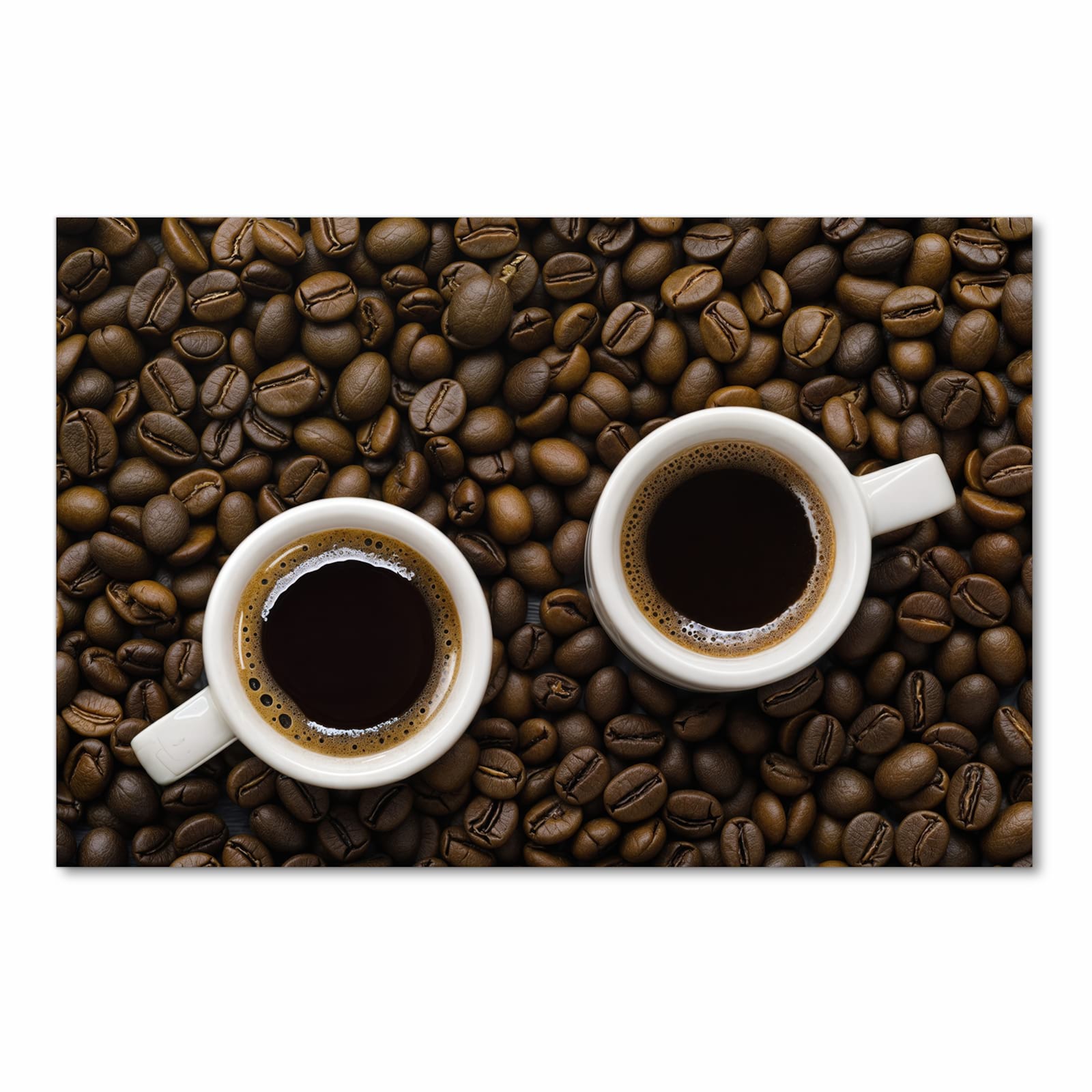 Formstabiler Küchenteppich mit Motiv Kaffeebohnen und Tassen in Frontansicht