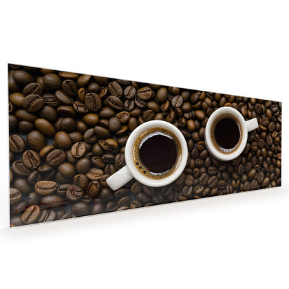 Küchenrückwand mit dem Motiv Kaffeebohnen und Tassen