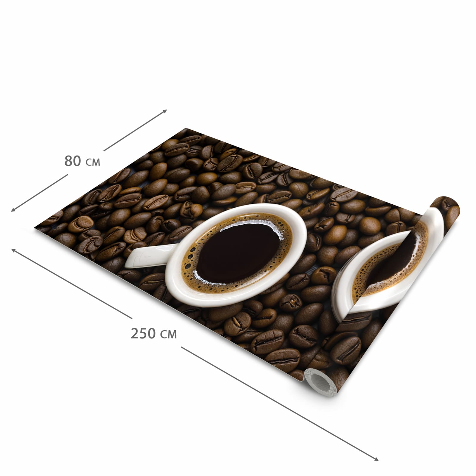 Zeitsparender Küchenteppich mit Motiv Kaffeebohnen und Tassen in der Grösse 60x120 cm