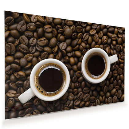 Wandbild mit dem Motiv Kaffeebohnen und Tassen