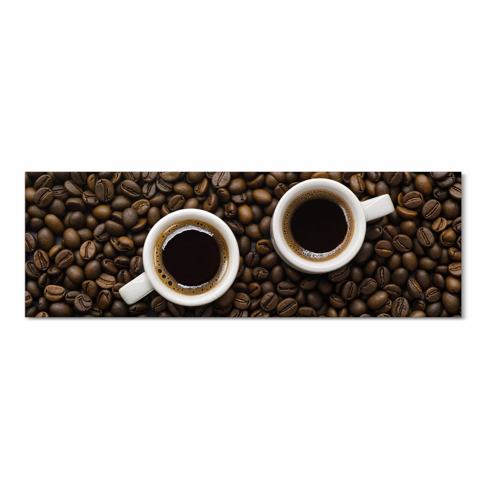 Bodenschonender Küchenteppich mit Motiv Kaffeebohnen und Tassen in Frontansicht