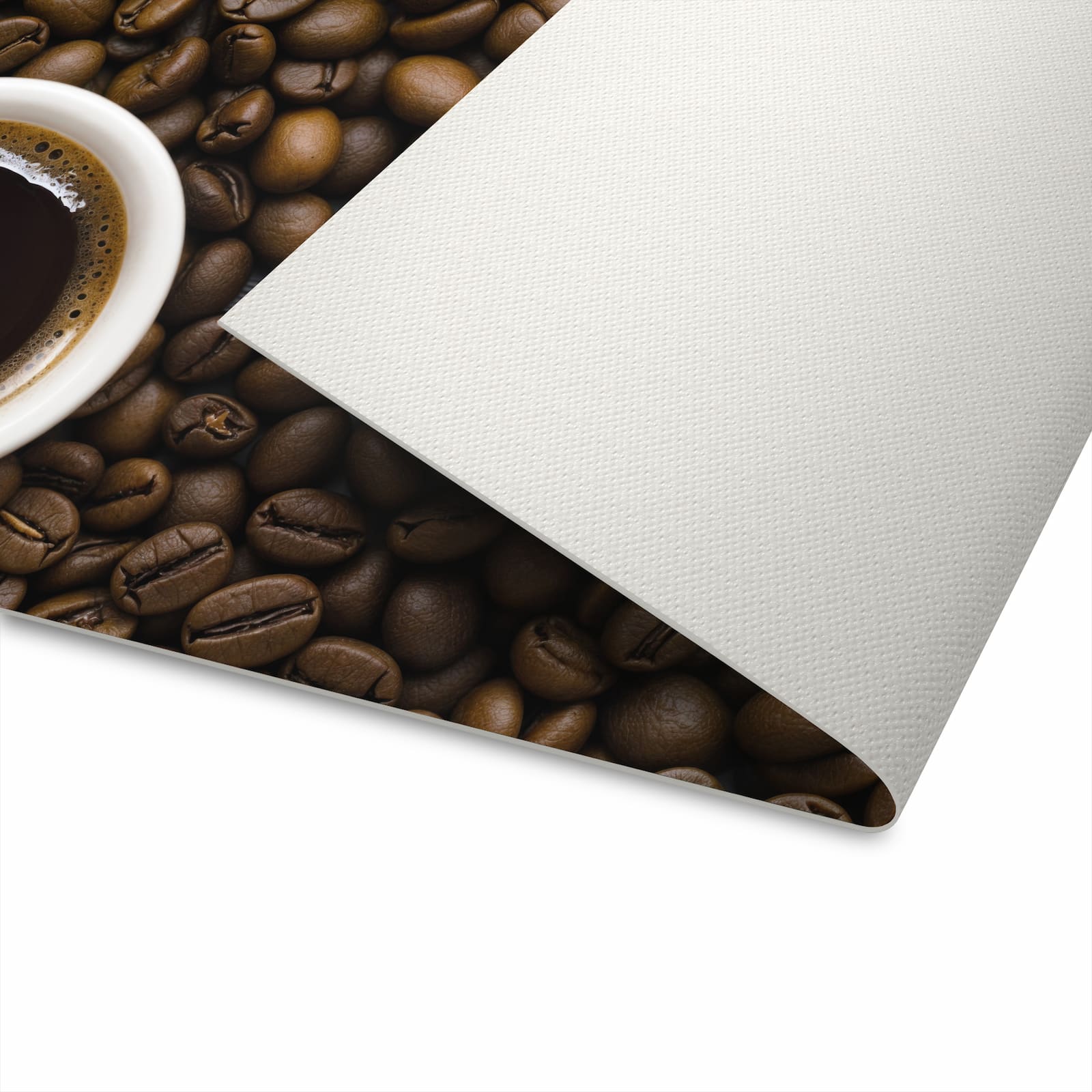Flacher rutschfester Küchenteppich mit Motiv Kaffeebohnen und Tassen in der Unterseite