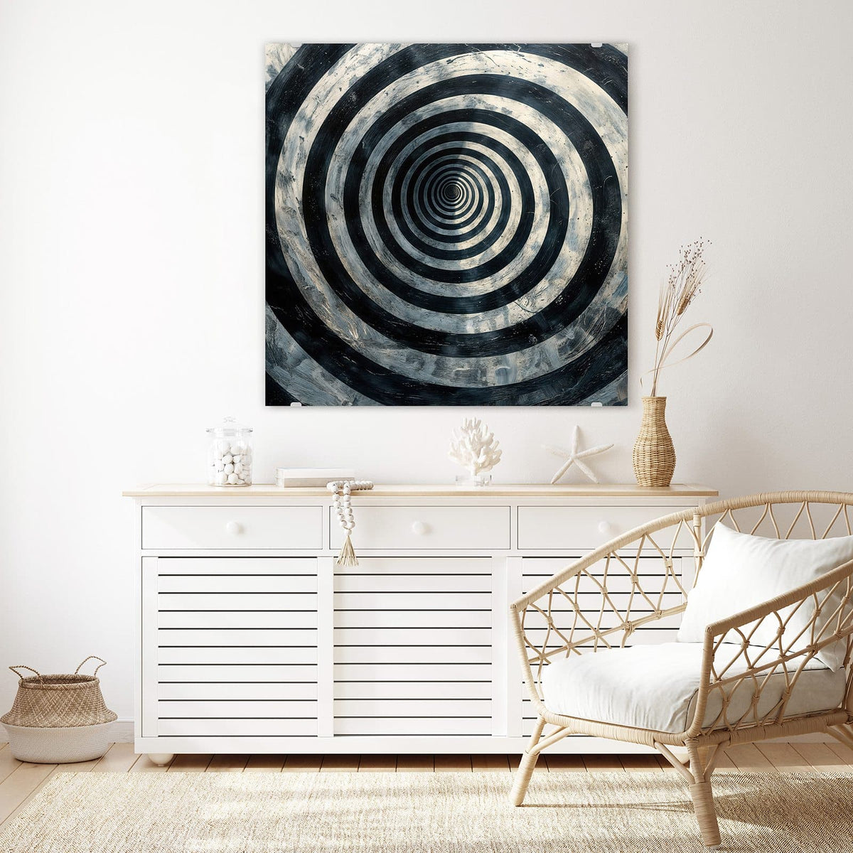 Echtglas, 4 mm – kein Acryl, keine Folie – Wandbild - Kreise in Schwarz-Weiß - Quadratisch