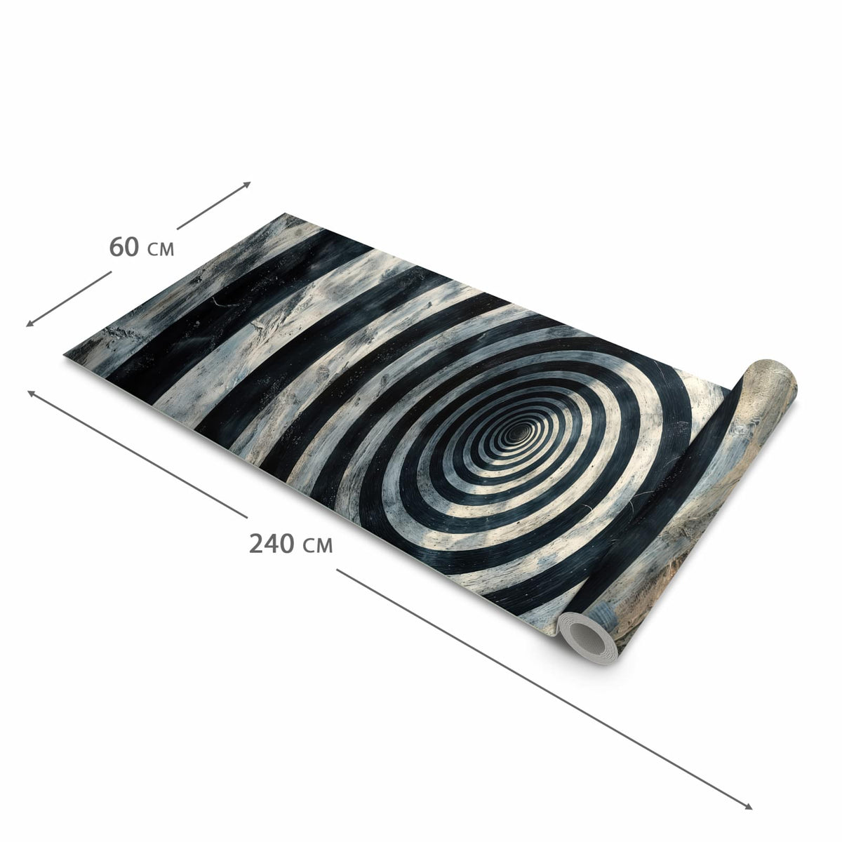 Flacher großer Küchenteppich mit Motiv Hypnotische Spirale in der Größe 60x120 cm