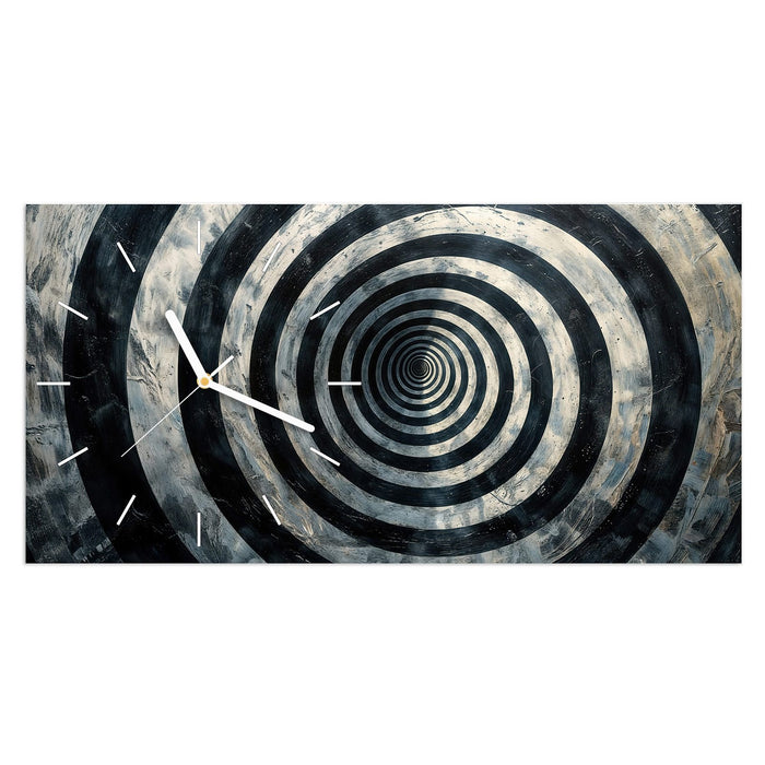 Wanduhr Hypnotische Spirale aus Glas – Querformat 60 × 30 cm mit Ziffernblatt Linie