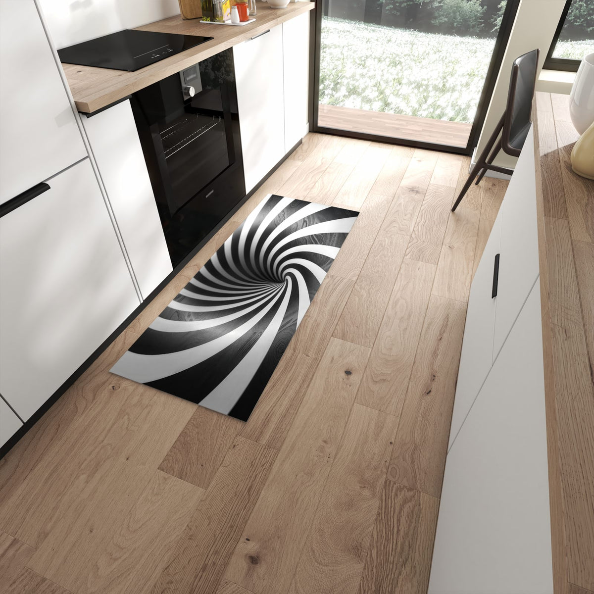Abriebfester rutschfester Läufer mit Motiv Hypnotisches Muster in moderner Küche #grösse_60 x 150 cm
