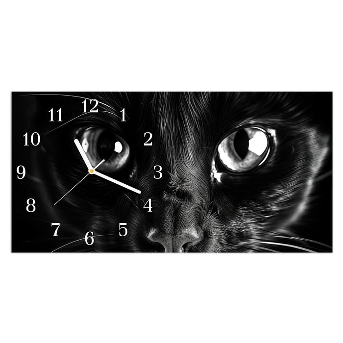 Wanduhr Katzengesicht aus Glas – Querformat 60 × 30 cm mit Ziffernblatt Klassisch