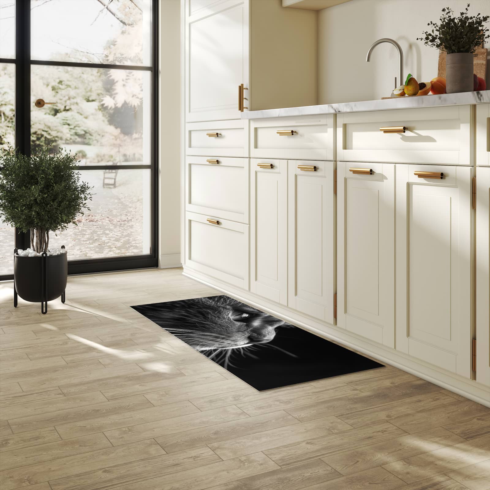 UV-beständiger Küchenläufer mit Motiv Nahaufnahme Katze in der Grösse 90x240 cm