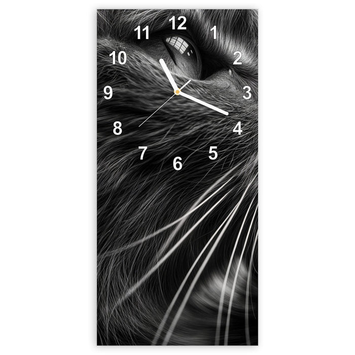 Wanduhr Katzen Nahaufnahme aus Glas – Hochformat 30 × 60 cm mit Ziffernblatt Modern