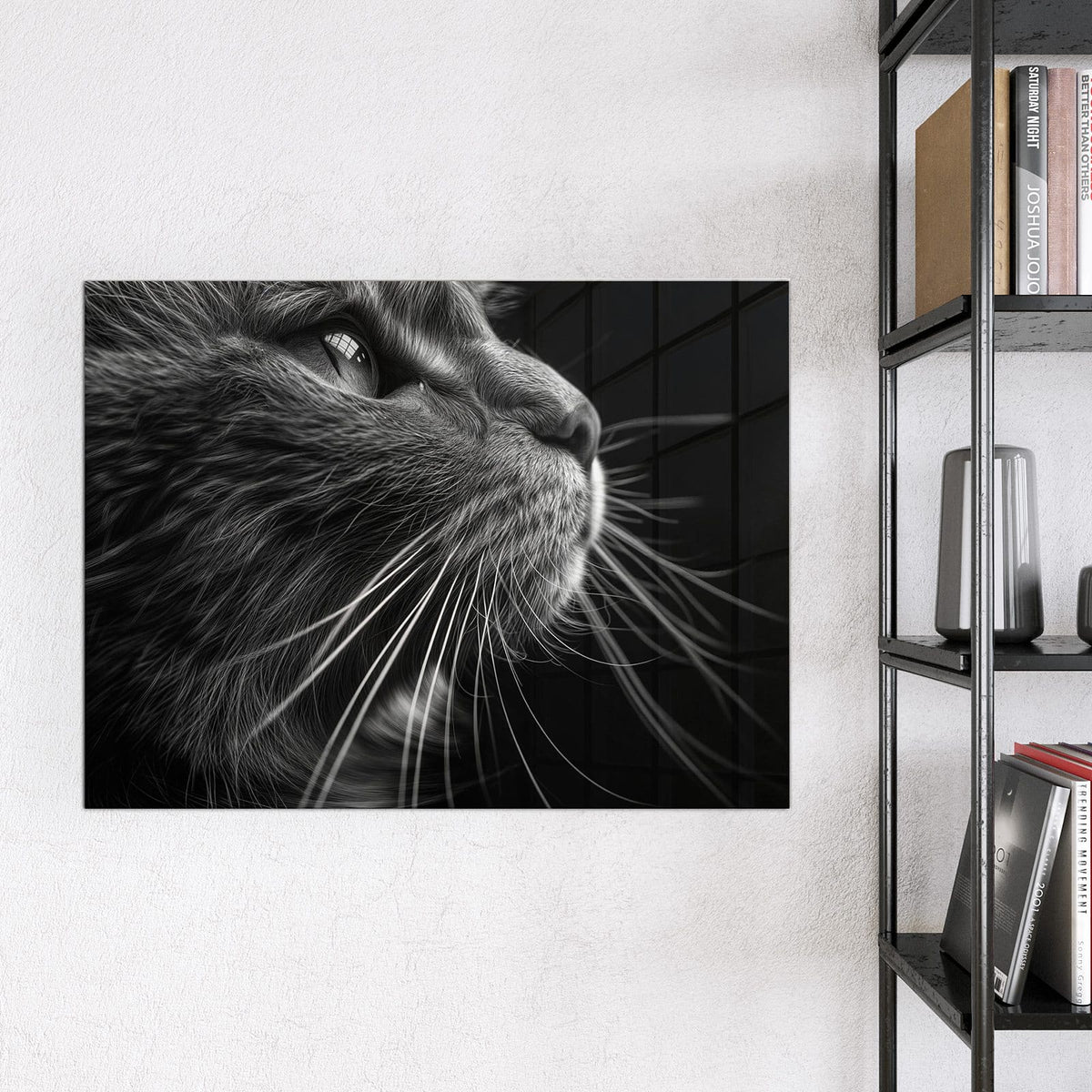 9 Größen – von 30 × 30 bis 120 × 90 cm – Glas Magnettafel - Katze in Schwarzweiß