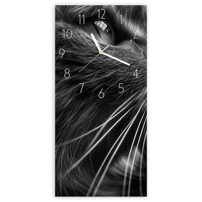 Wanduhr Katzen Nahaufnahme aus Glas – Hochformat 30 × 60 cm mit Ziffernblatt Elegant