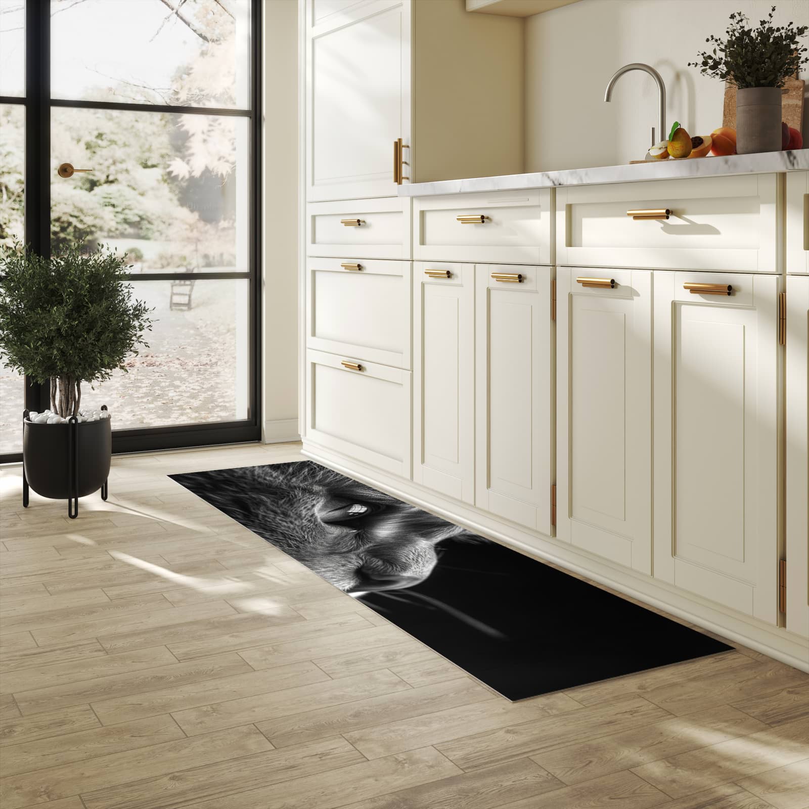 Wasserabweisender waschbarer Küchenläufer mit Motiv Nahaufnahme Katze in der Grösse 90x240 cm