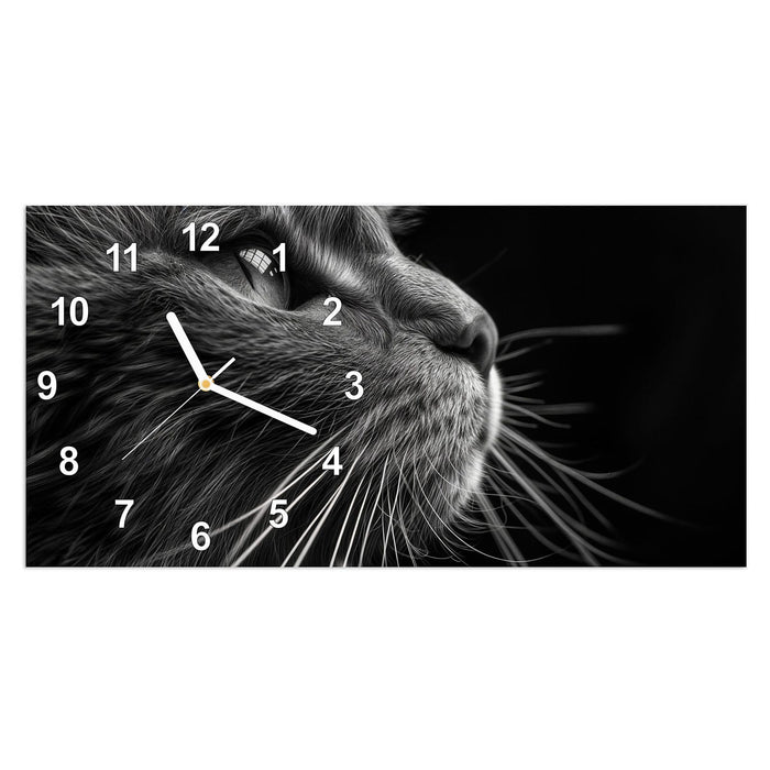Wanduhr Katzen Nahaufnahme aus Glas – Querformat 60 × 30 cm mit Ziffernblatt Modern