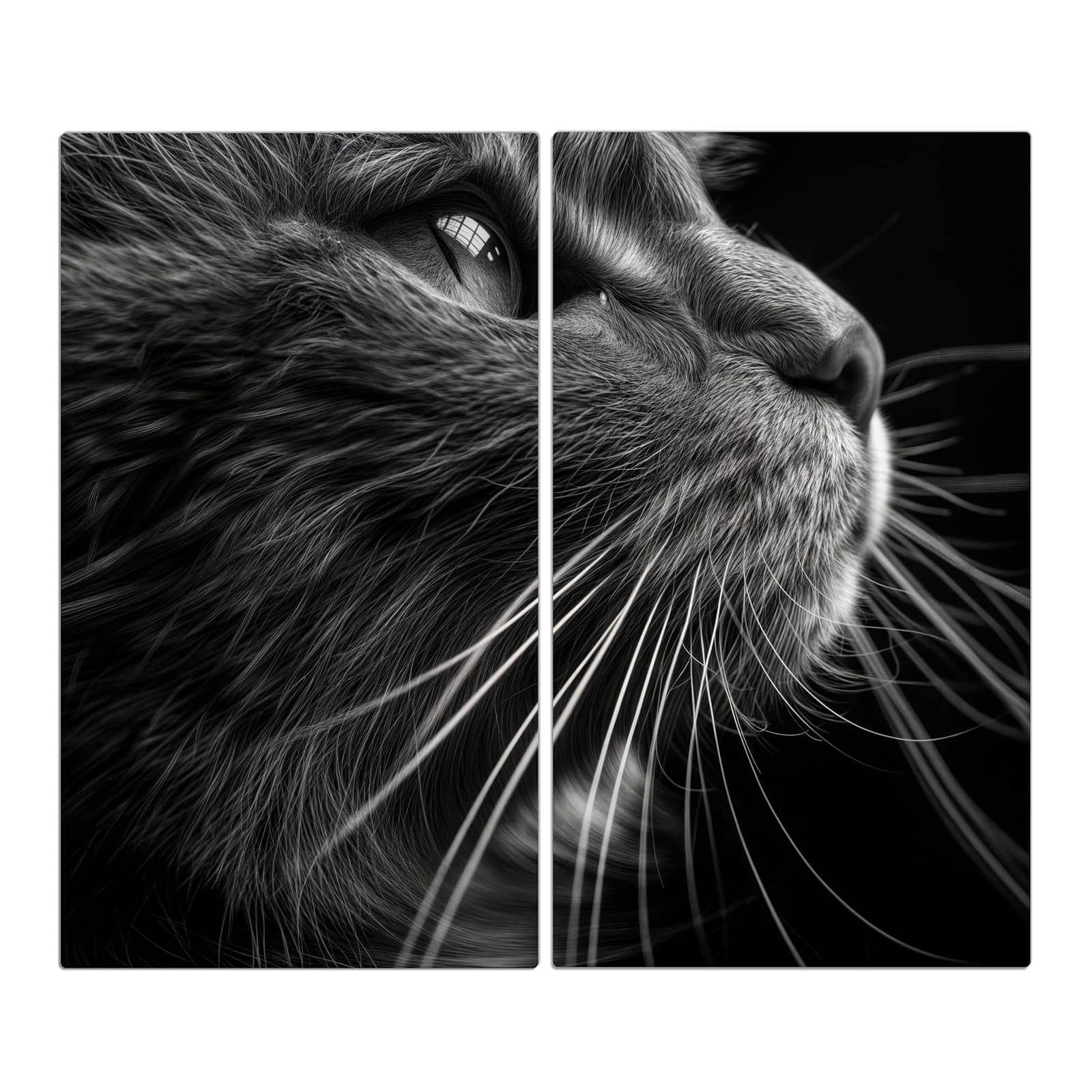 2-teilige Herdabdeckplatten aus Glas mit Nahaufnahme Katze-Motiv in der Frontansicht