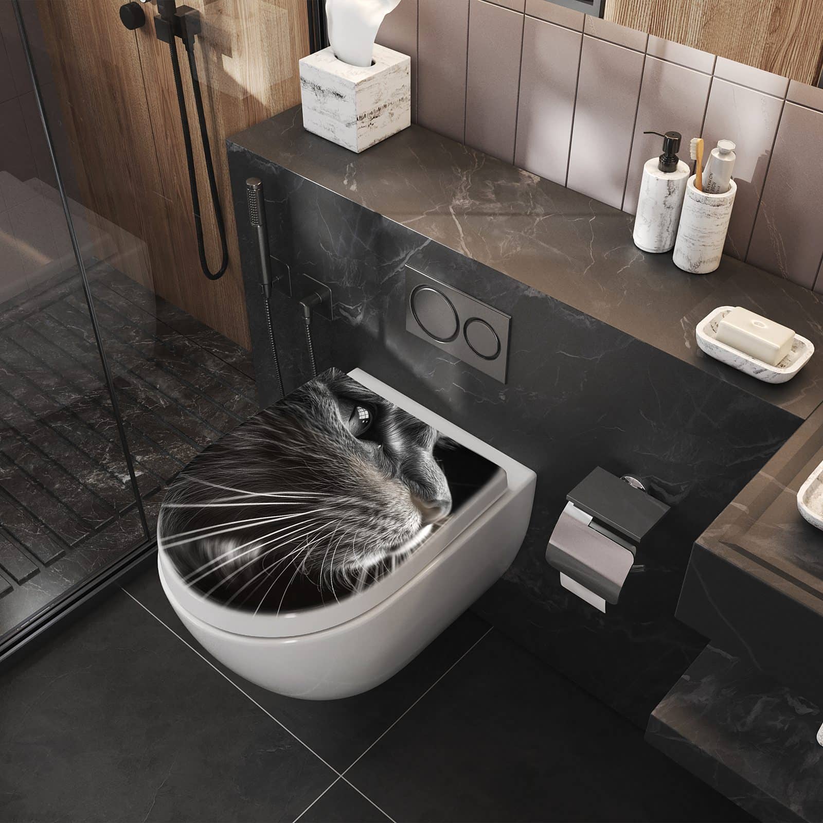 WC-Sitz mit Absenkautomatik Nahaufnahme Katze