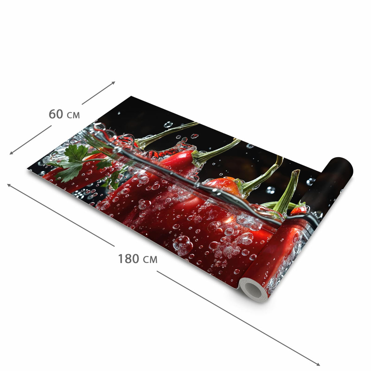 Pflegeleichter Küchenläufer mit Motiv Paprika im Wasser in der Grösse 90x180 cm zum Waschen