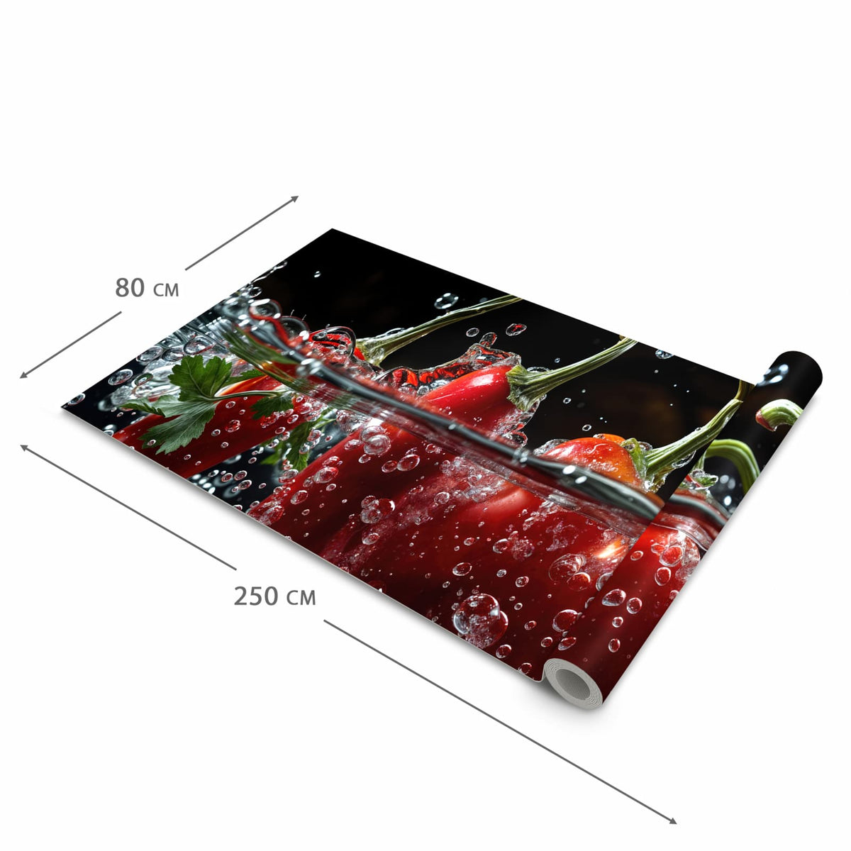 Strapazierfähiger Küchenteppich mit Motiv Paprika im Wasser in der Grösse 90x180 cm