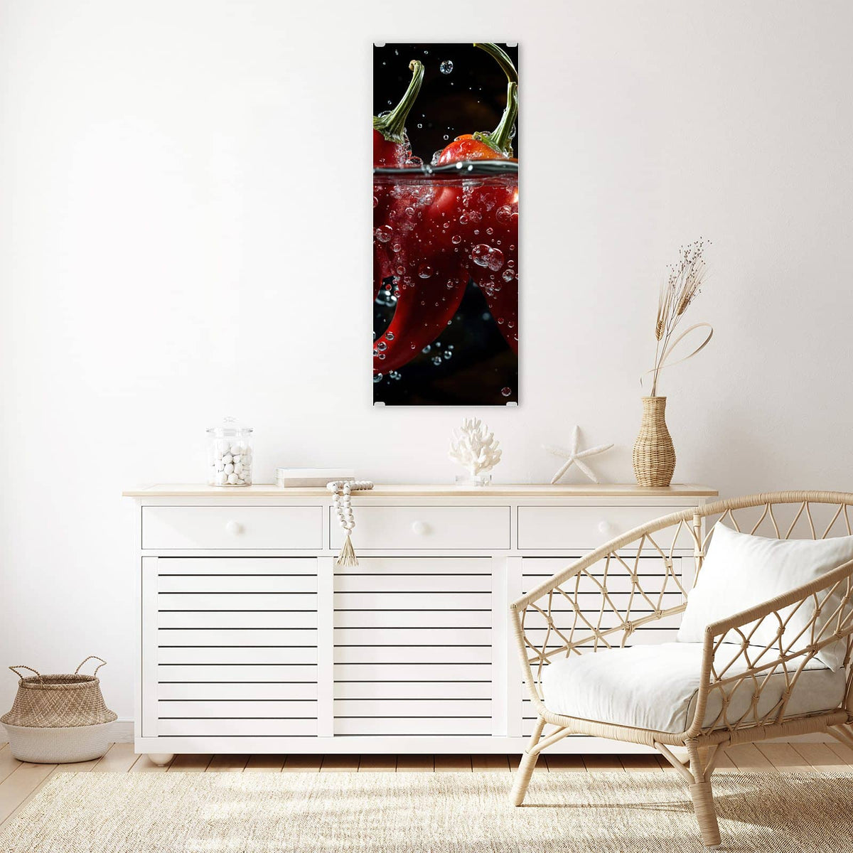 Wandbild - Chilis mit Luftblasen - Hochformat – Rote Chilis zwischen Luftblasen