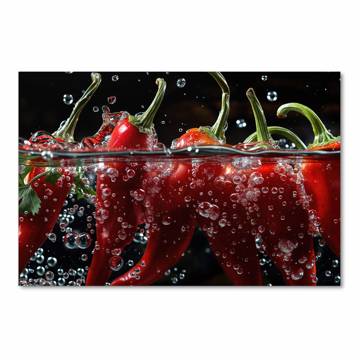 Küchenteppich mit Motiv Paprika im Wasser in Frontansicht für sicheres Aufbewahren