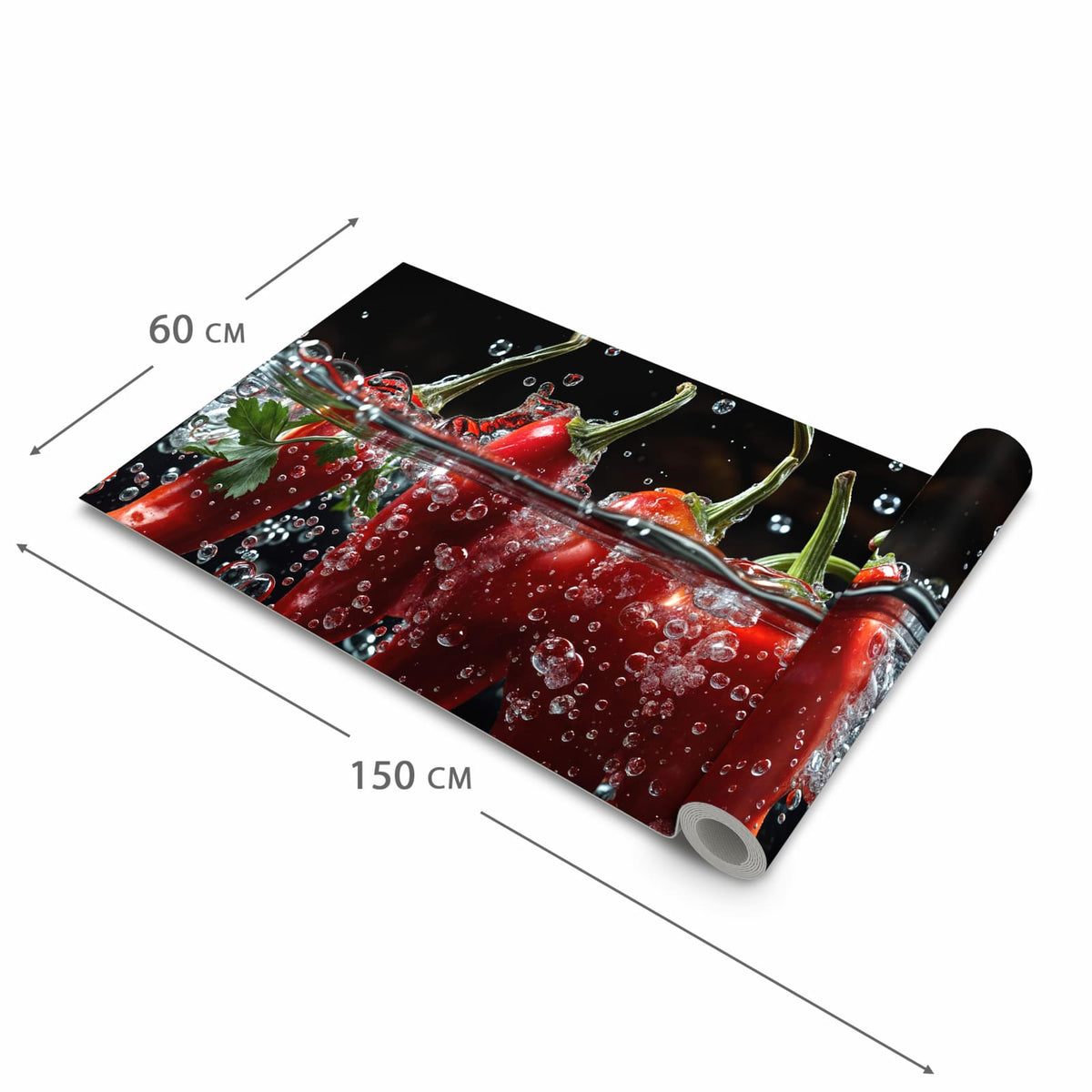 Flacher Küchenläufer nach Maß mit Motiv Paprika im Wasser in der Größe 90x180 cm
