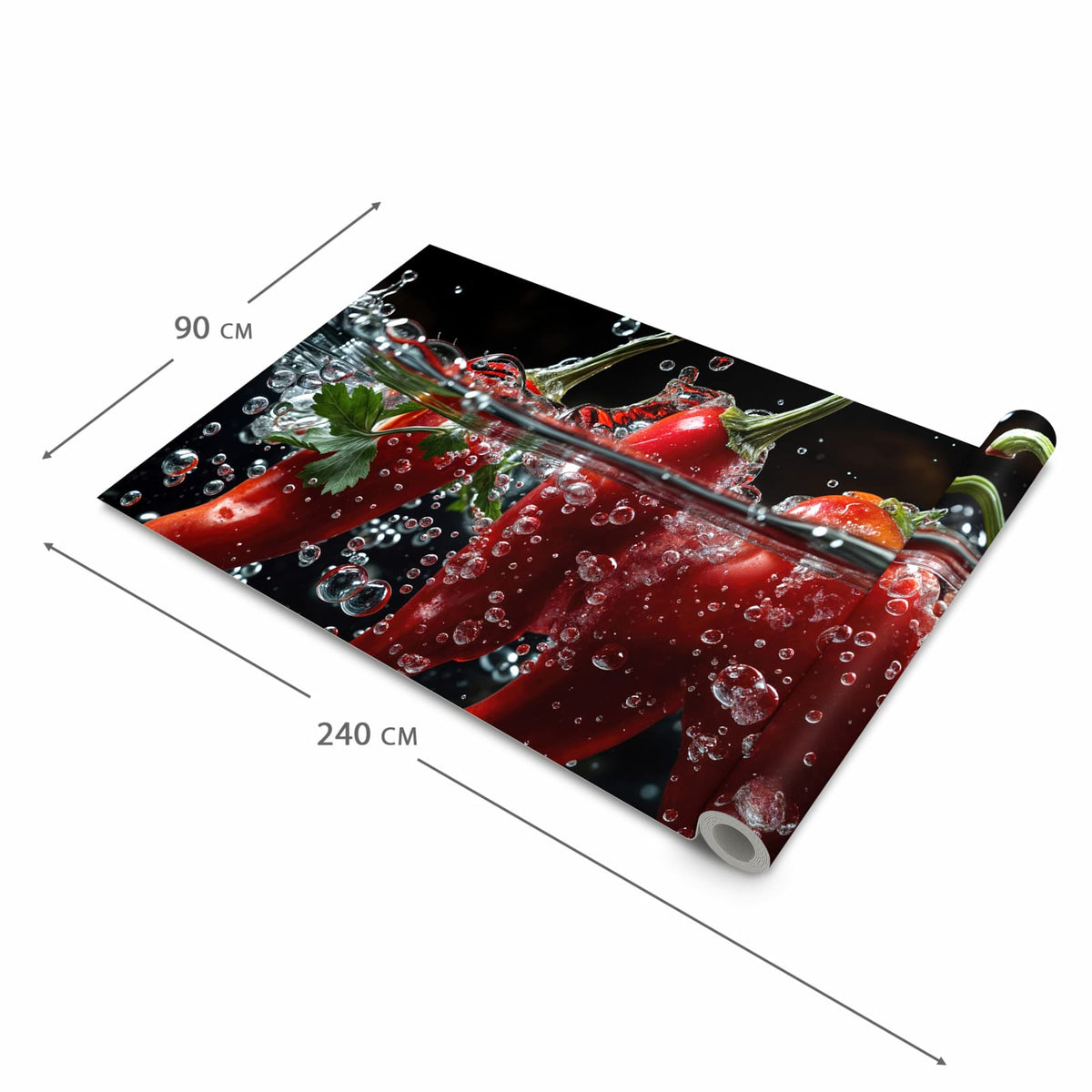Feuchtigkeitsresistenter Küchenteppich mit Motiv Paprika im Wasser in der Grösse 90x180 cm