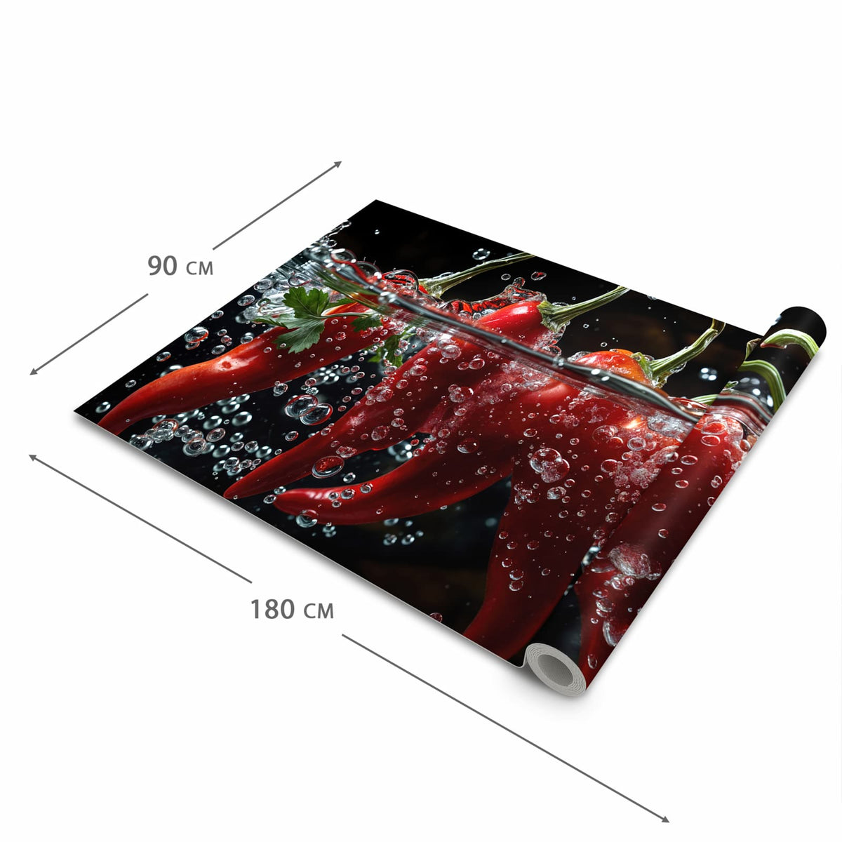 Rutschfester Küchenteppich mit Motiv Paprika im Wasser in der Grösse 90x180 cm