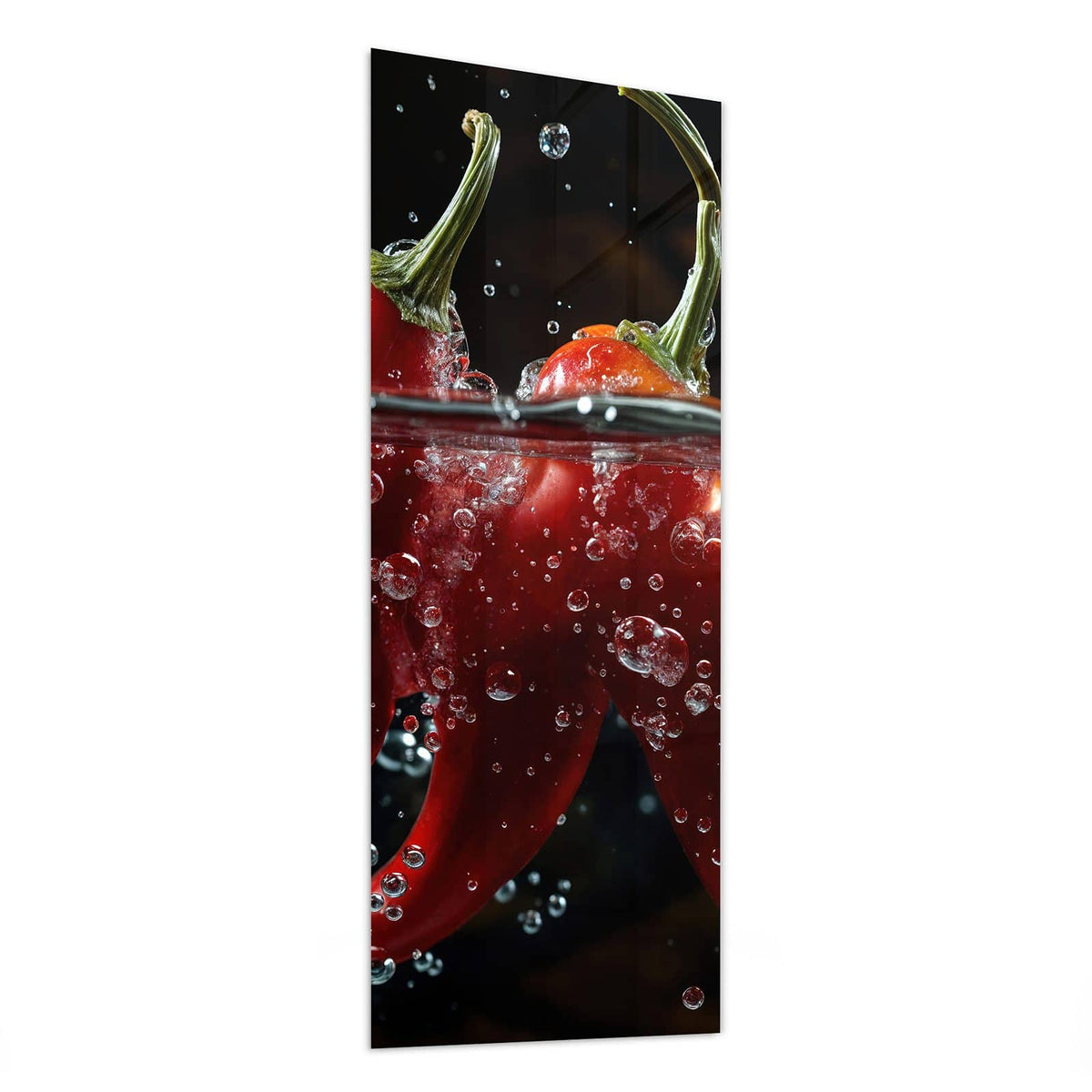 Glasbild Chilis mit Luftblasen von der Seite, 4 mm Echtglas