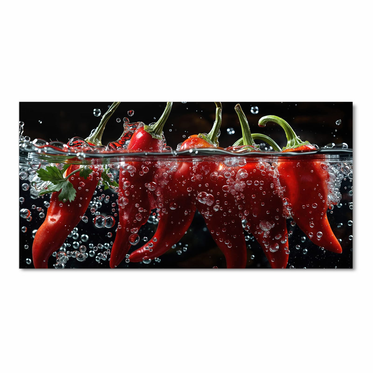Feuchtigkeitsresistenter Küchenläufer mit Motiv Paprika im Wasser in Frontansicht